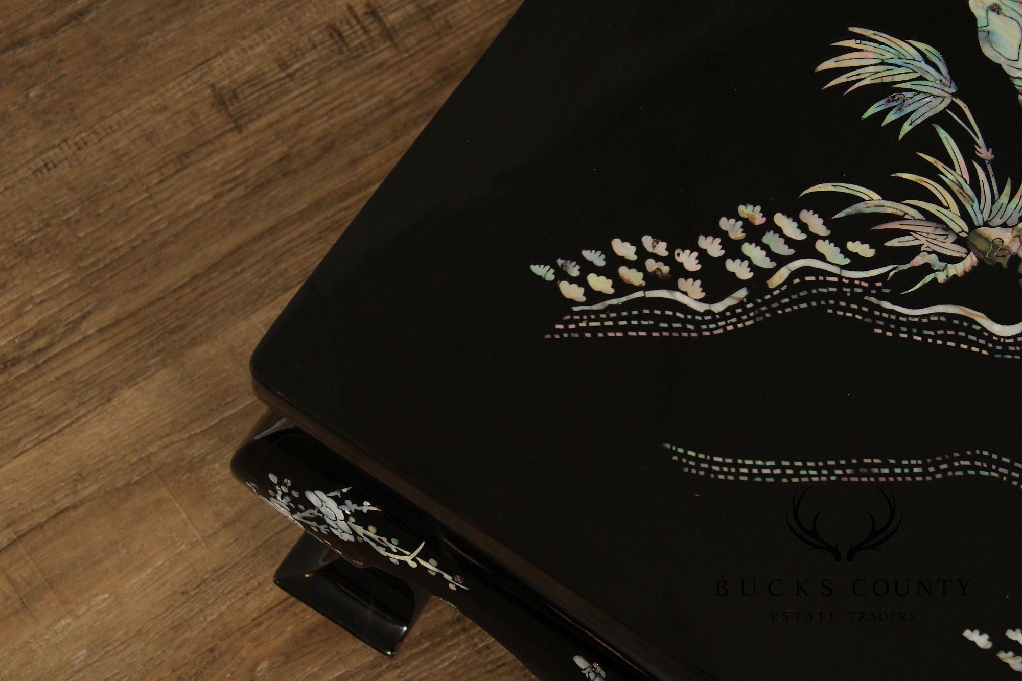 Korean Vintage Black Lacquer And Mother of Pearl Inlaid Coffee Table