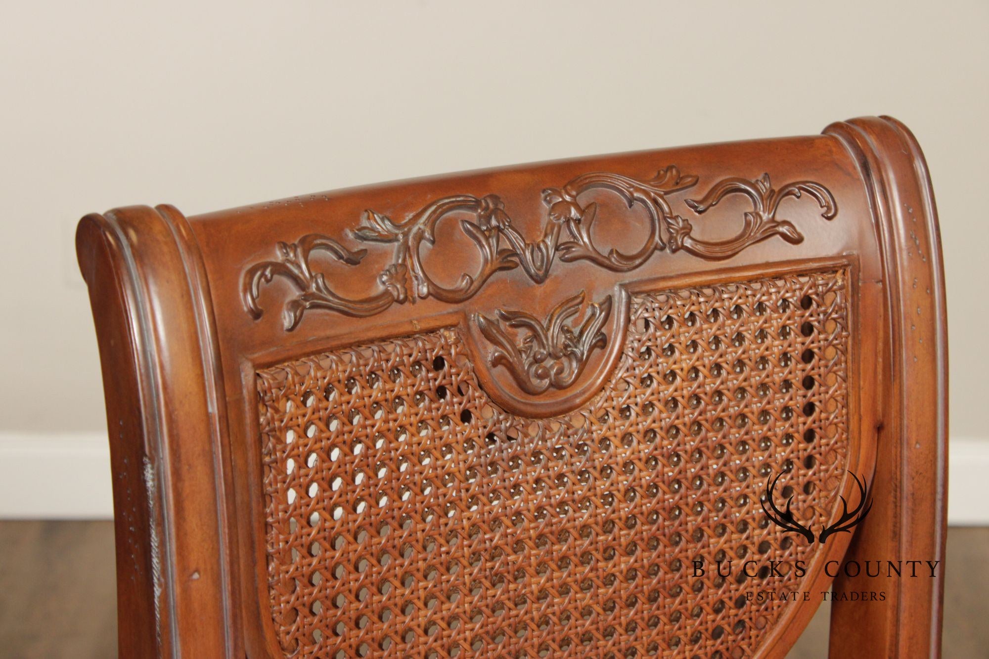 French Country Style Set of Six Cane Back Bar Stools