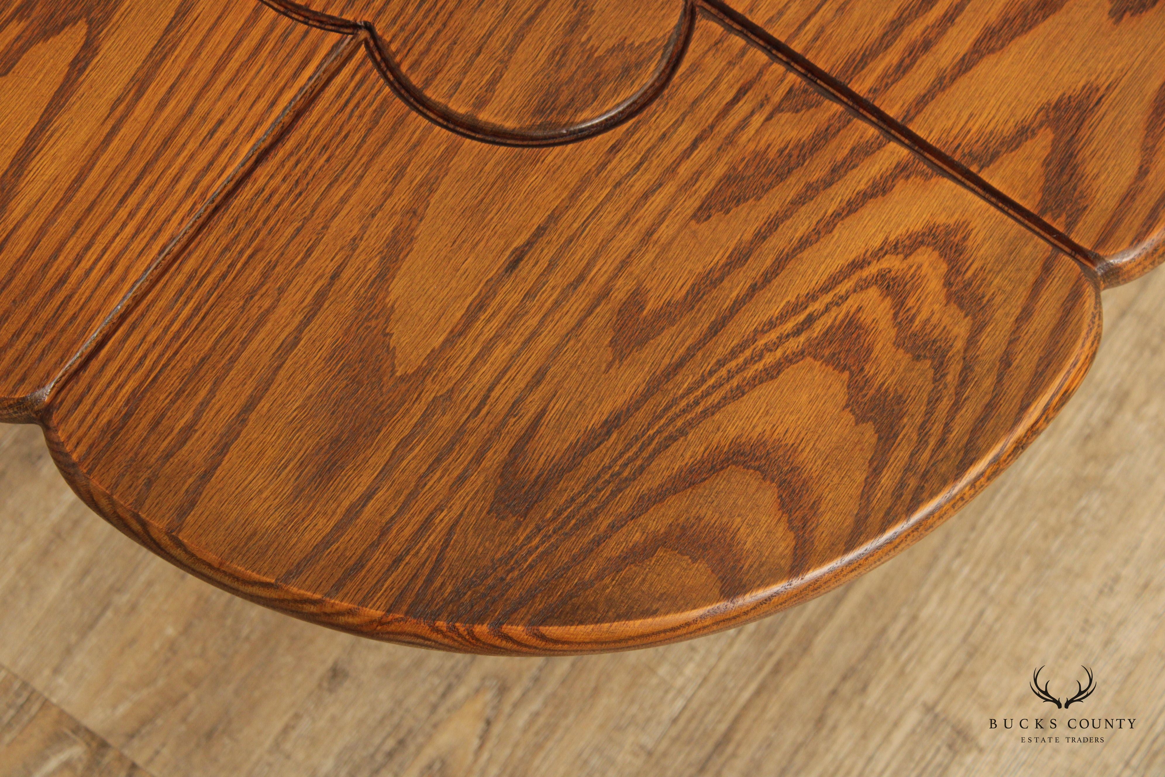 Vintage Pair Of Oak Carved Base Clover Top Side Tables