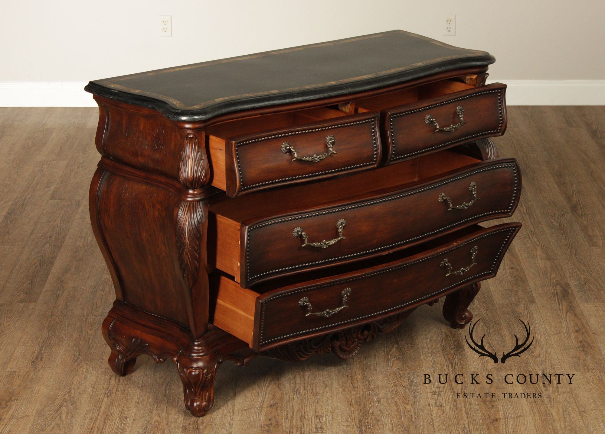 Hooker Furniture 'Seven Seas' Rococo Style Bombe Marble Top Chest of Drawers