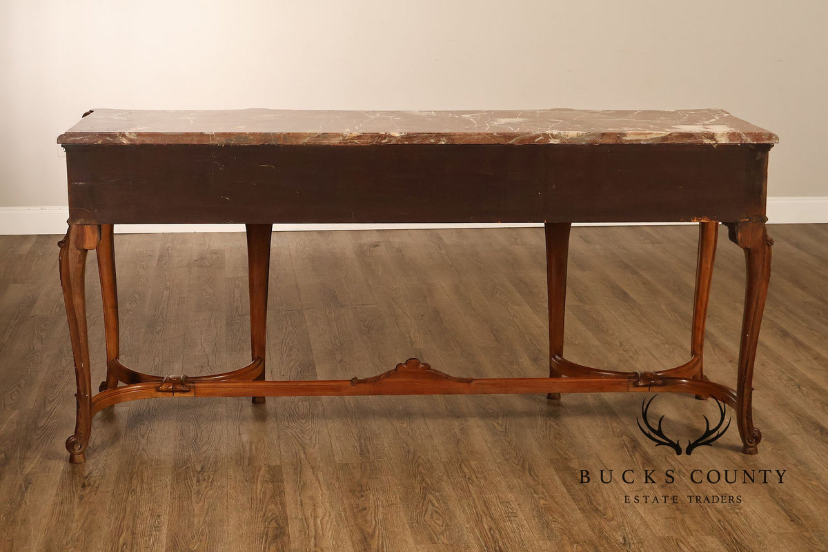 Antique French Louis XV Style Carved Walnut Marble Top Sideboard