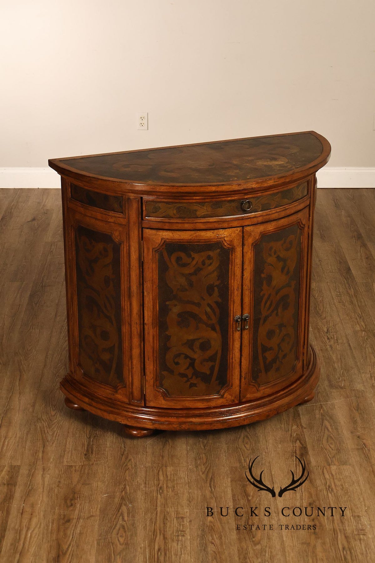 Italian Style Demilune Hand Painted Two-Door Cabinet