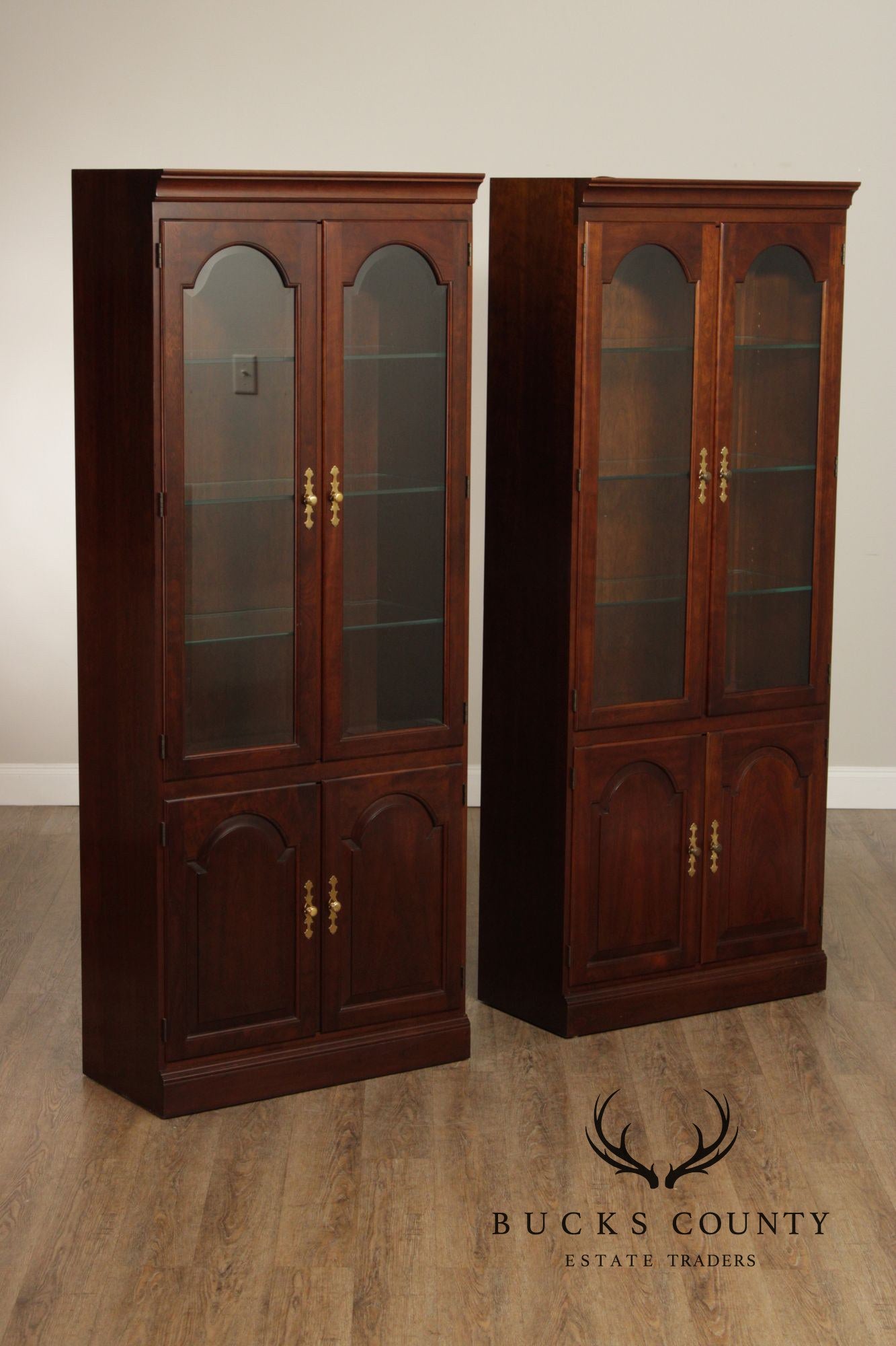 Stickley Traditional Pair of Cherry Bookcase Display Cabinets