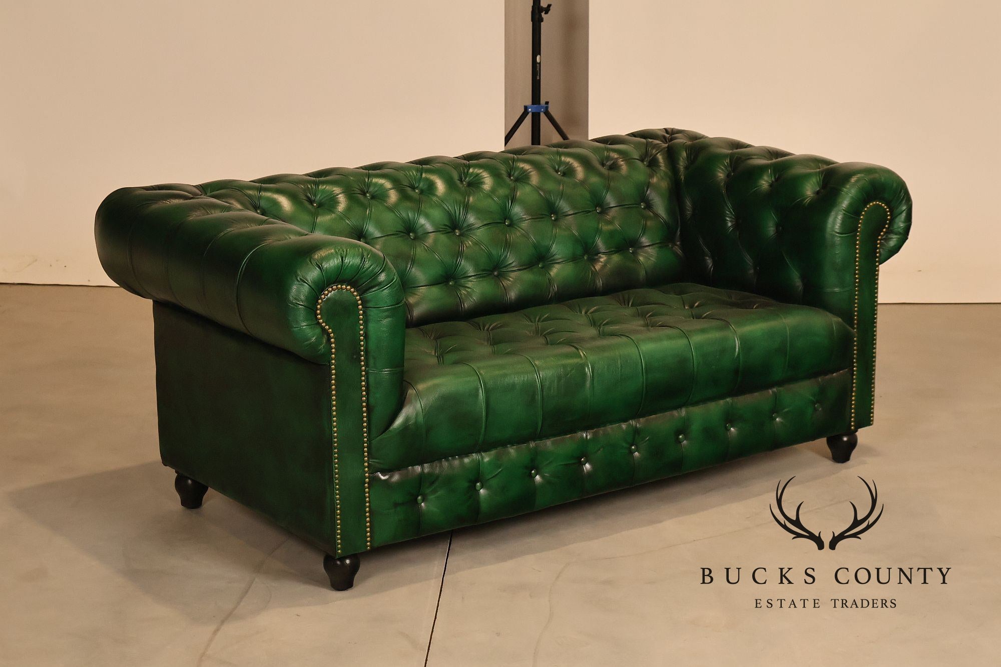 Chesterfield Style  Green Leather Sofa