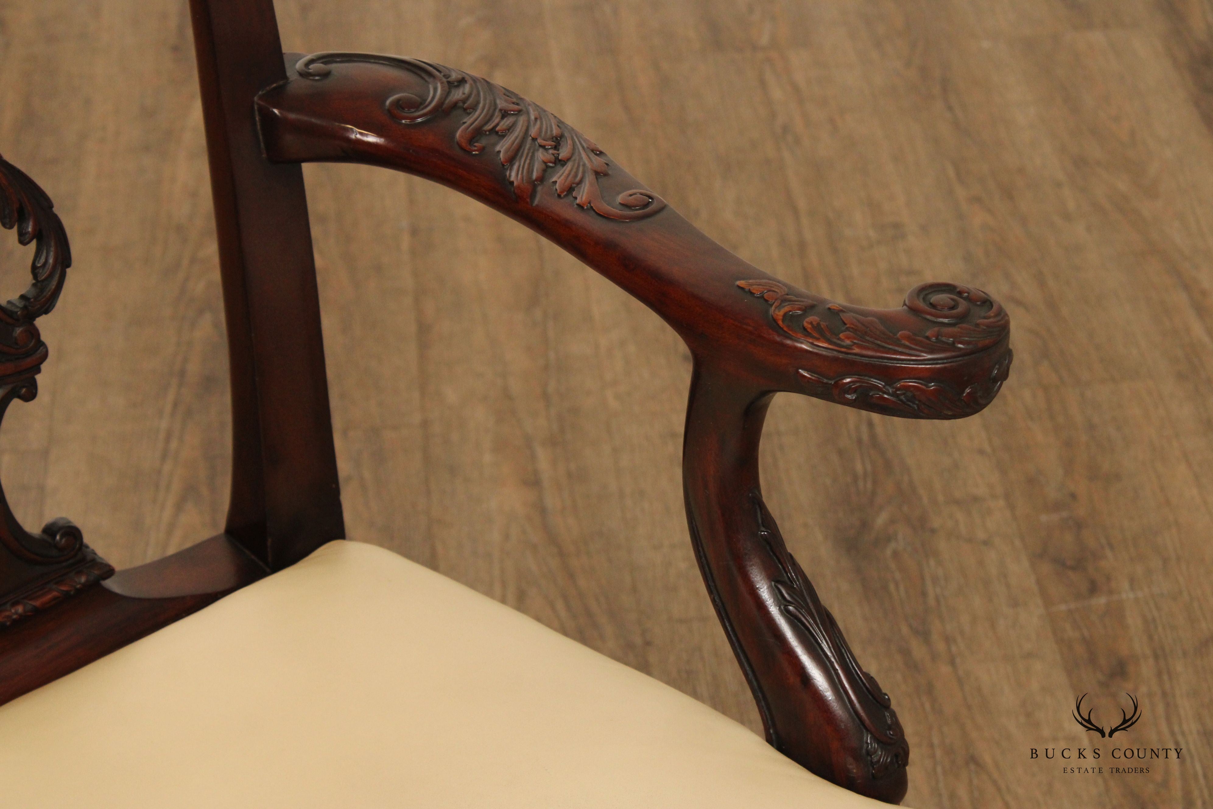 Antique Georgian Style Carved Mahogany  Armchair