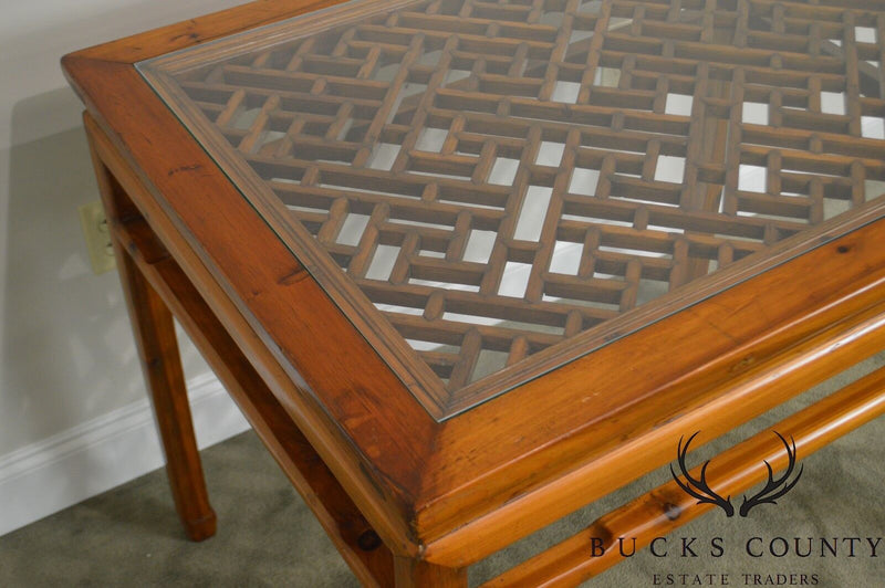 Vintage Chinese Lattice Work Table with Glass Top