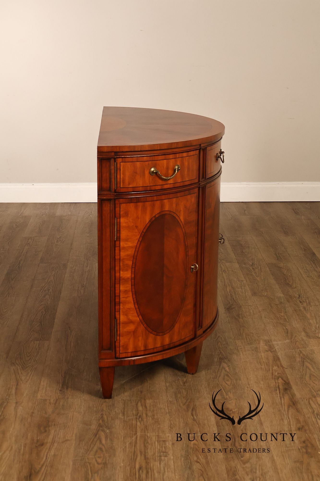Ethan Allen Mahogany Newport Collection Demilune Cabinet Console