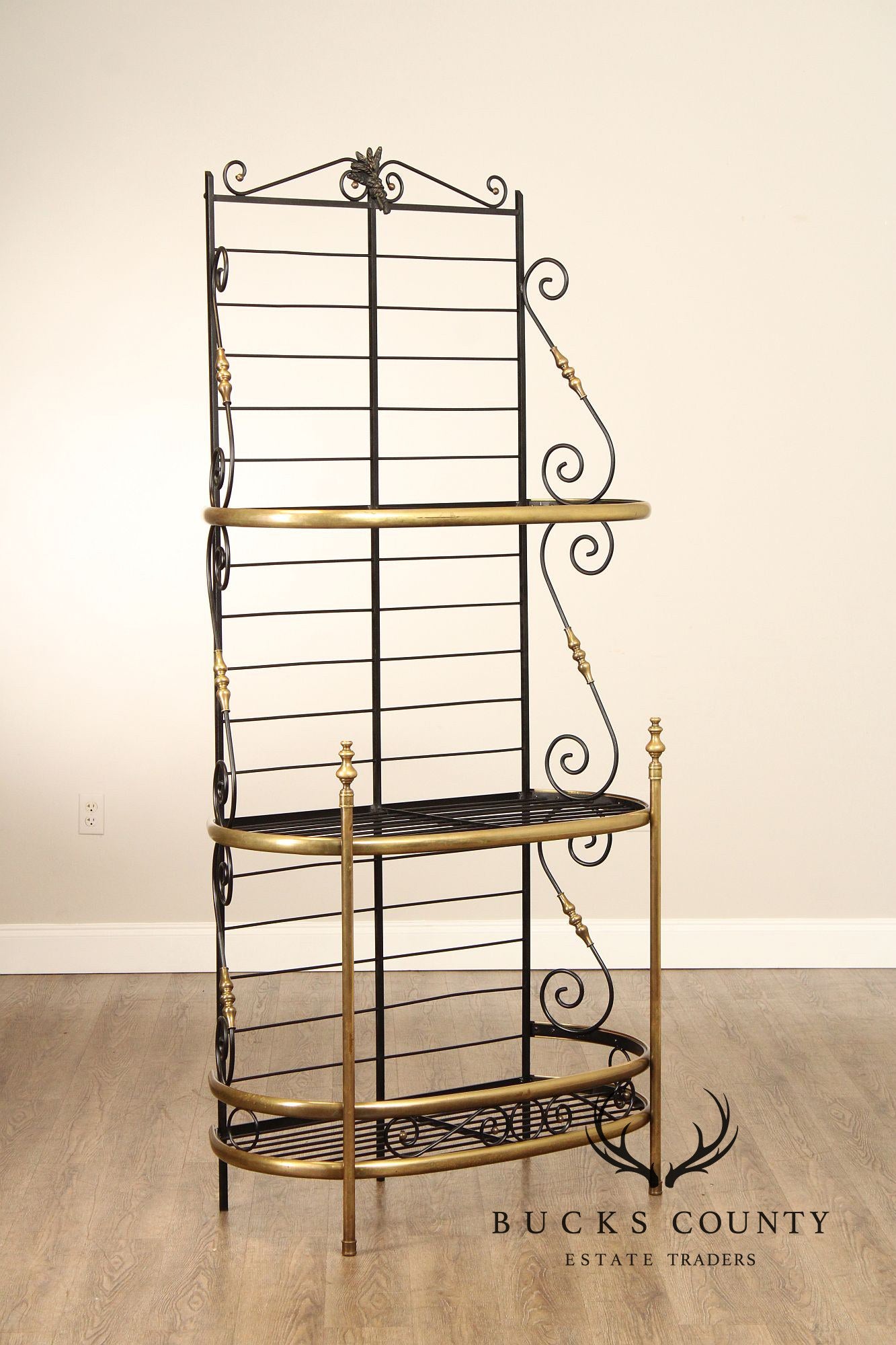 French Country Style Wrought Iron And Brass Baker's Rack