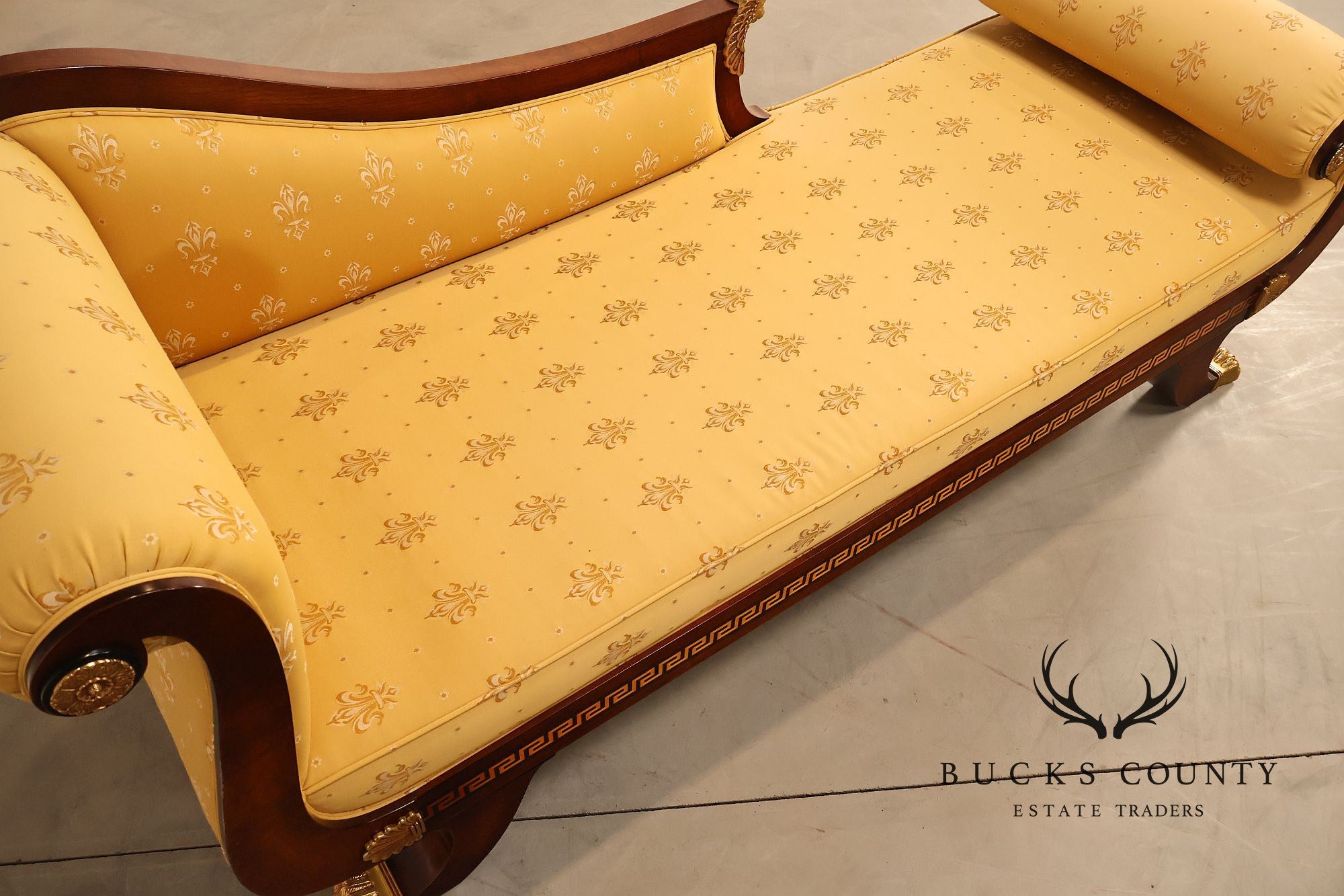 Neoclassical Empire Style Mahogany Chaise Lounge With Gilt Paw Feet
