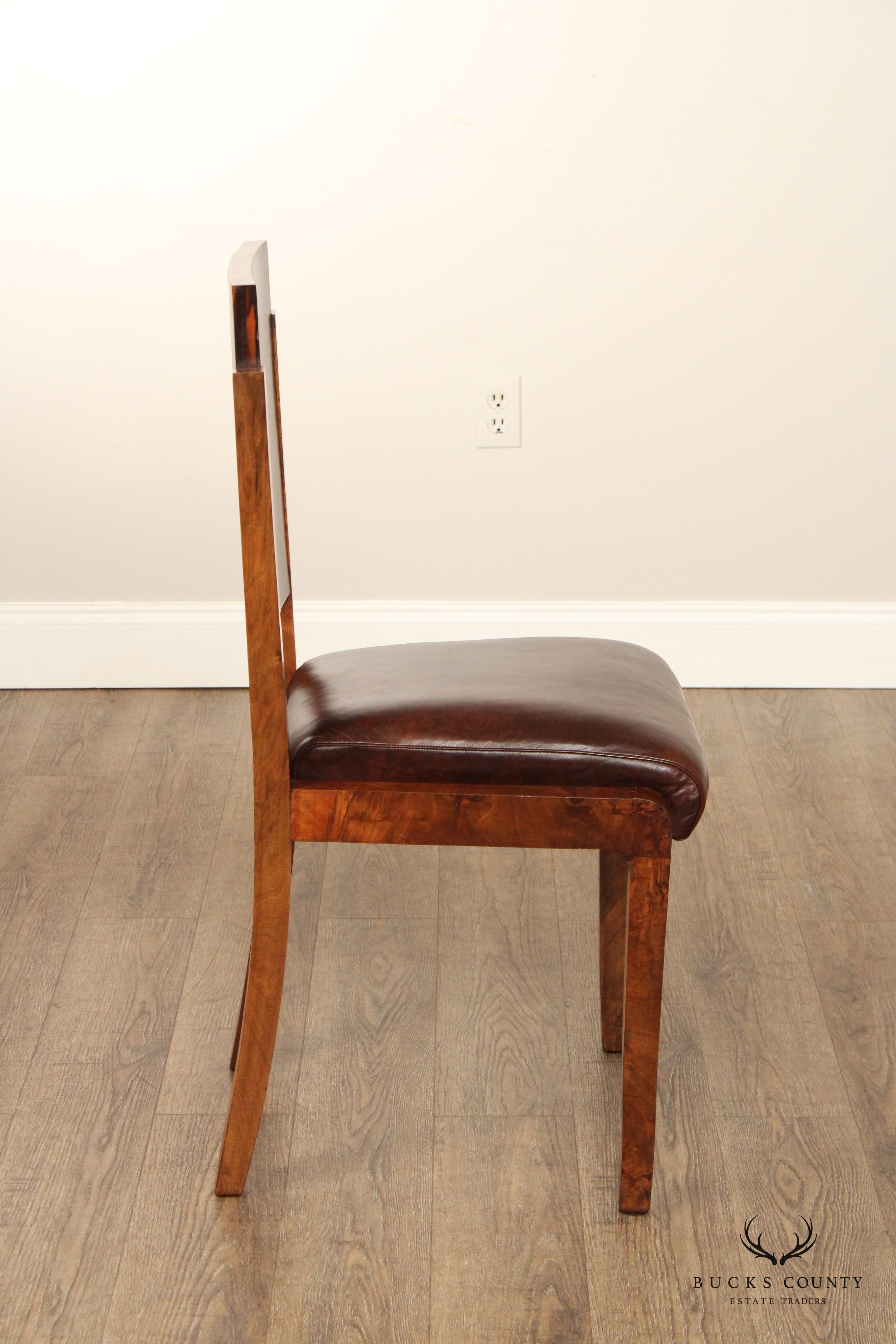 Art Deco Period Set of Six Rosewood and Walnut Dining Chairs