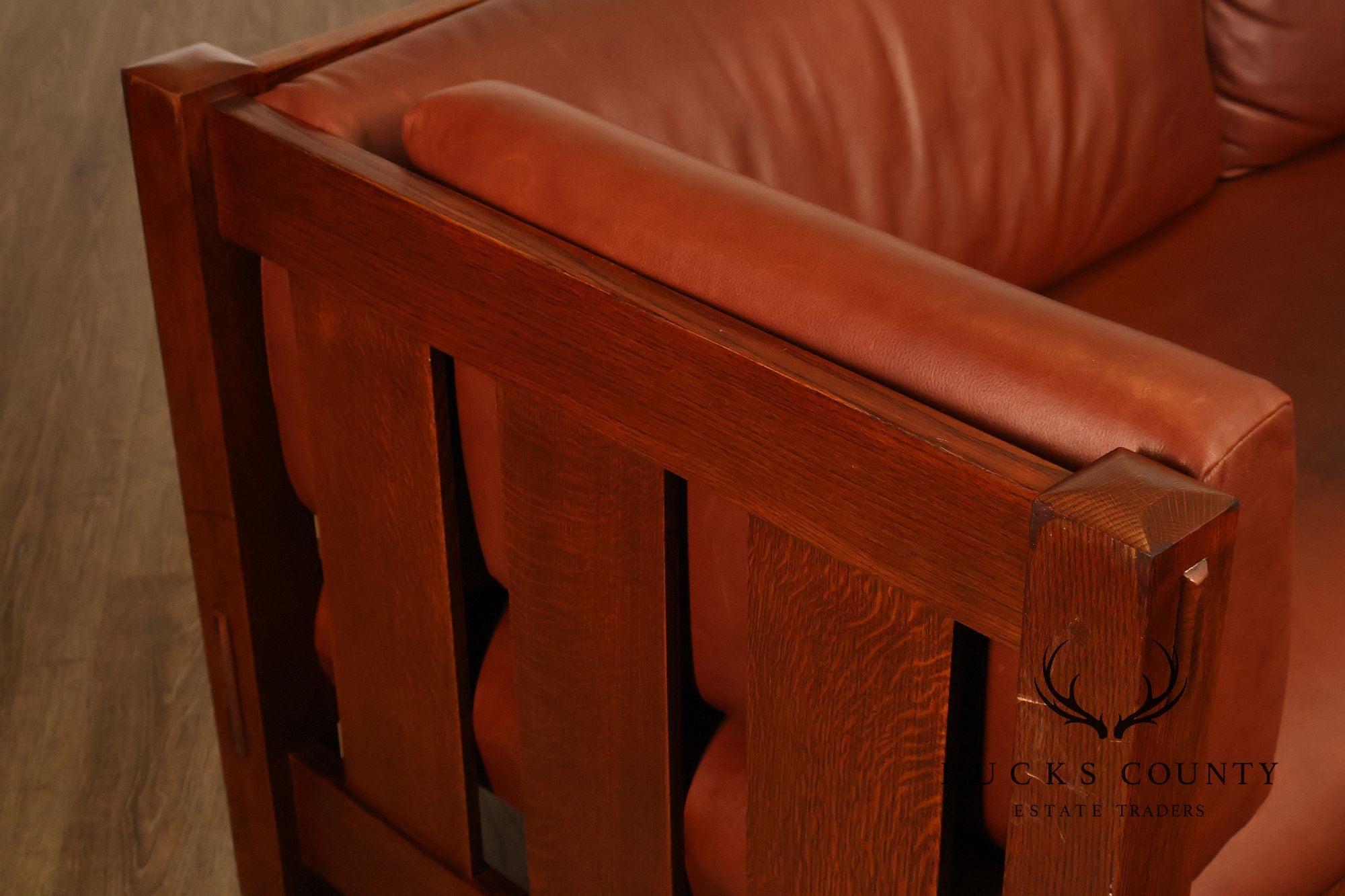 Stickley Mission Collection Oak Settle With Leather Cushions