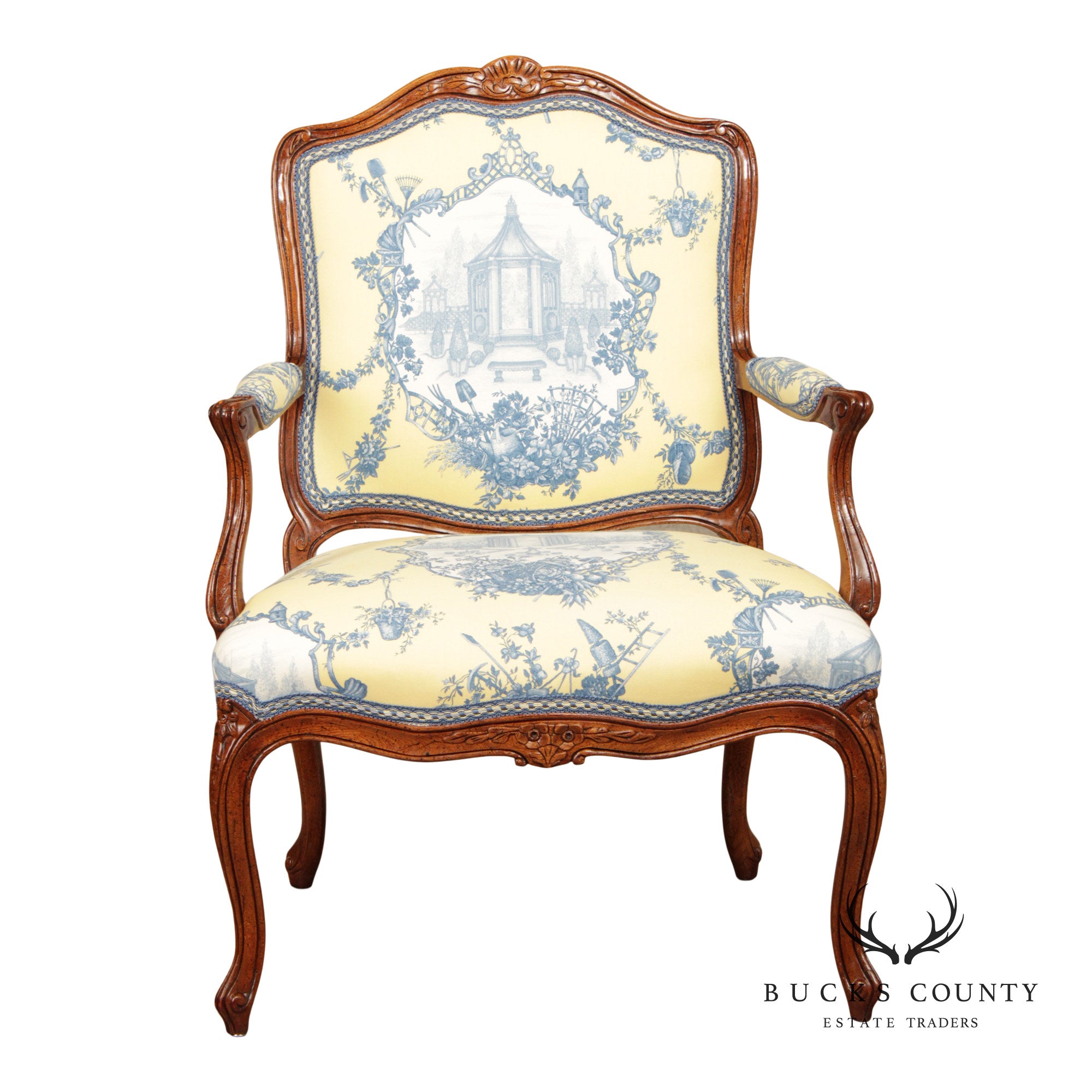 French Louis XV Style Walnut Fauteuil Armchair