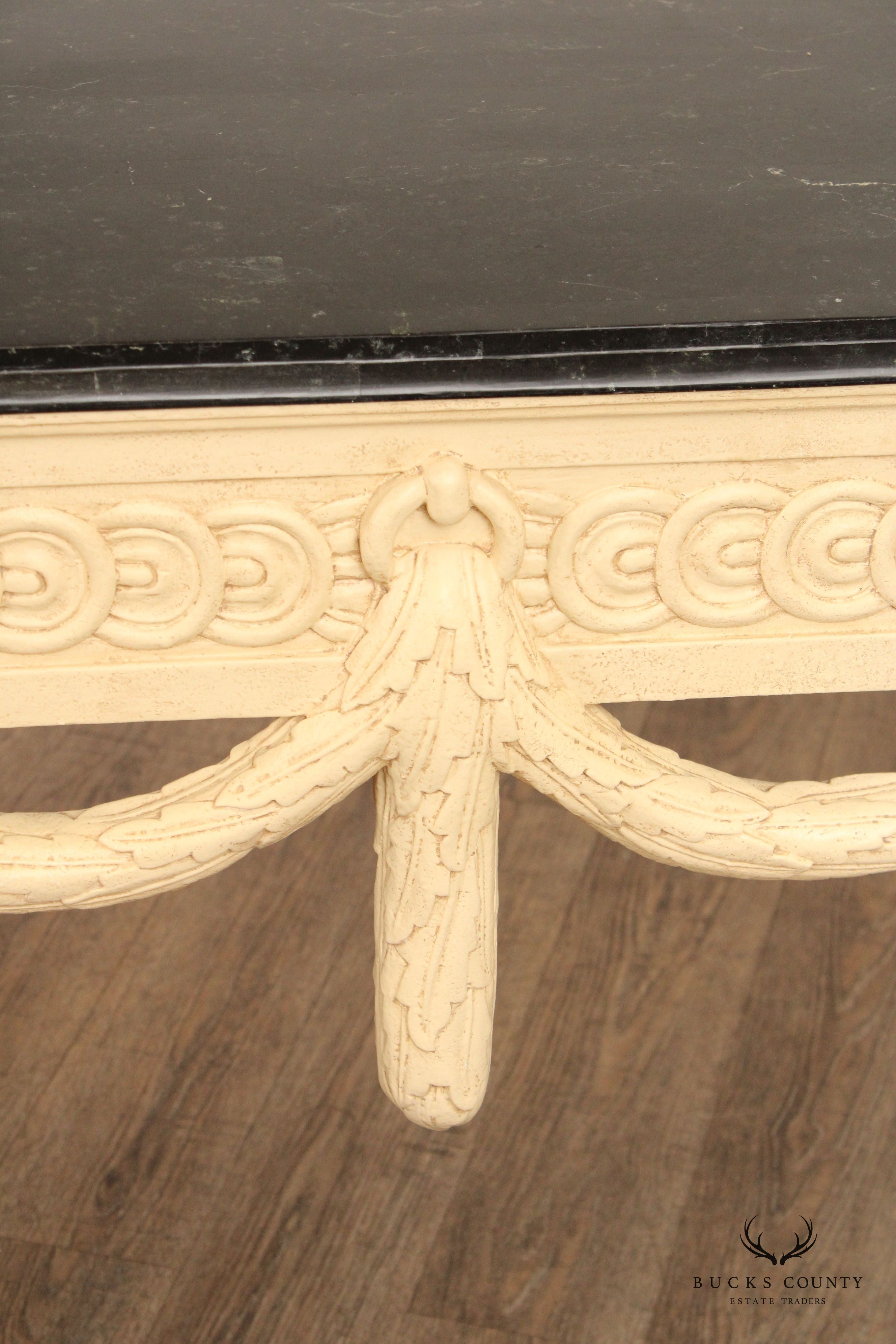 Neoclassical Style Tessellated Marble Top Console Table