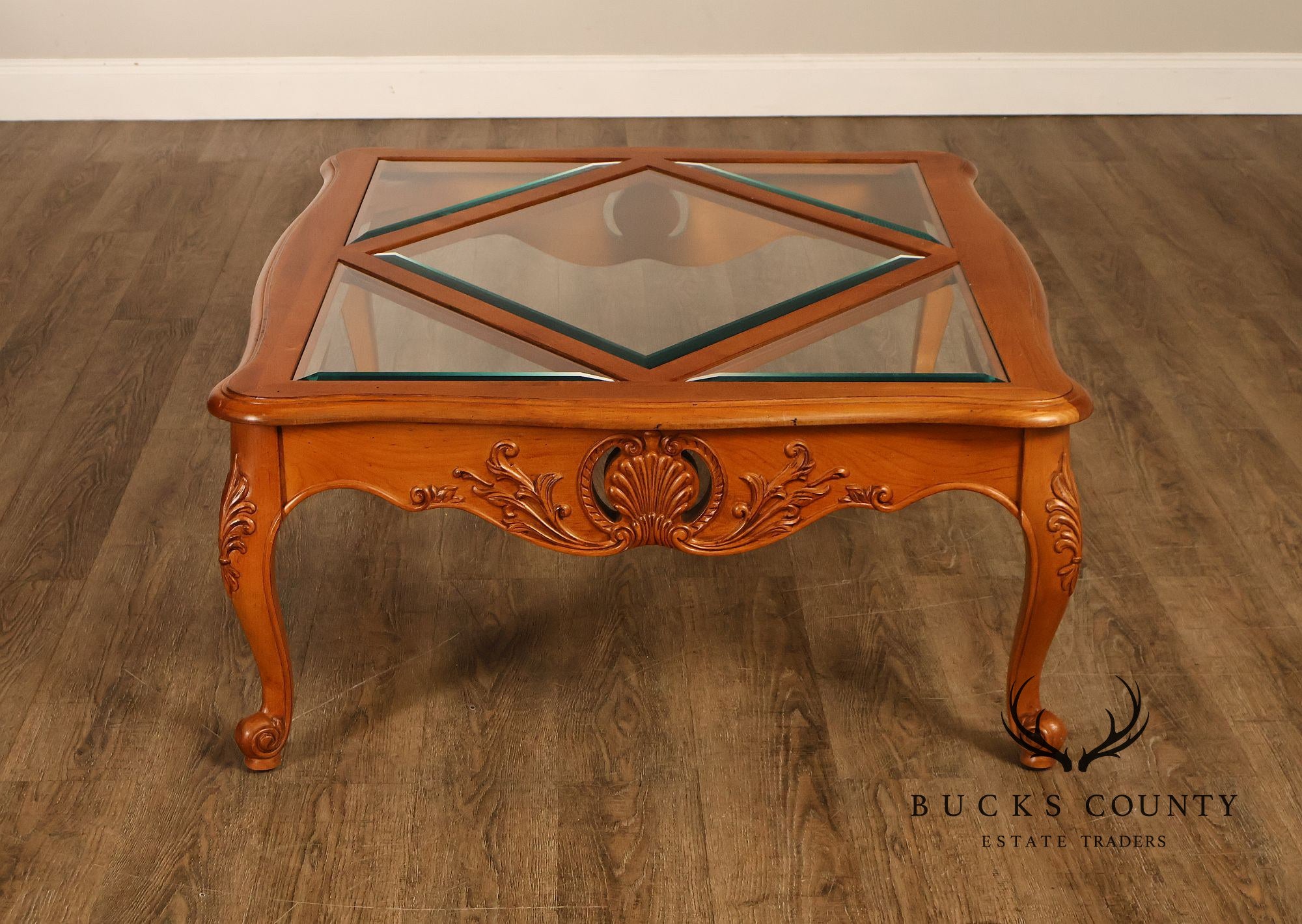 Ethan Allen 'Legacy' French Country Style Glass Top Coffee Table