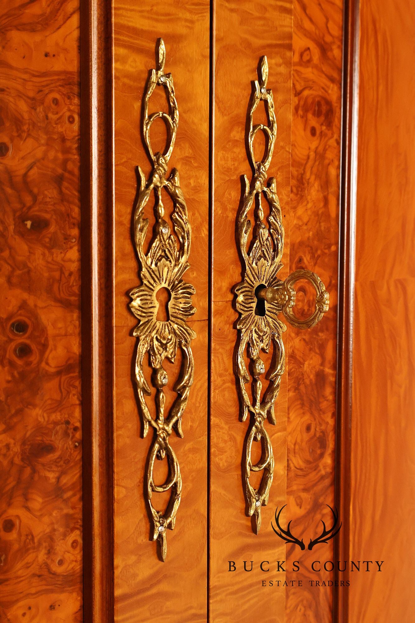 French Louis XV Style Burl Walnut Linen Closet Armoire