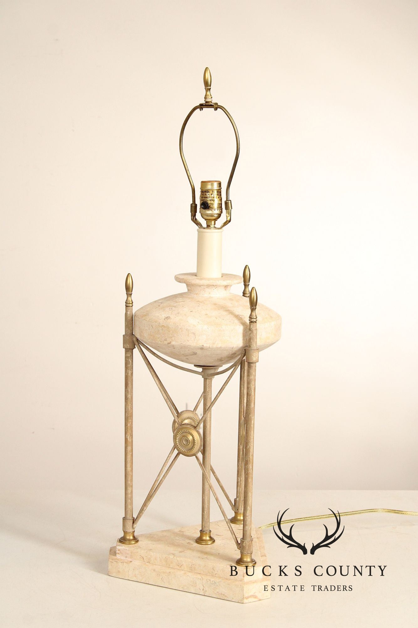 Neoclassical Style Vintage Pair of Travertine Table Lamps