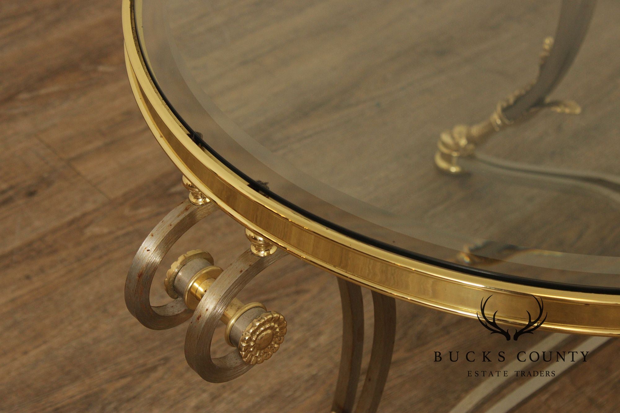 Neoclassical Style Oval Glass Top Coffee Table