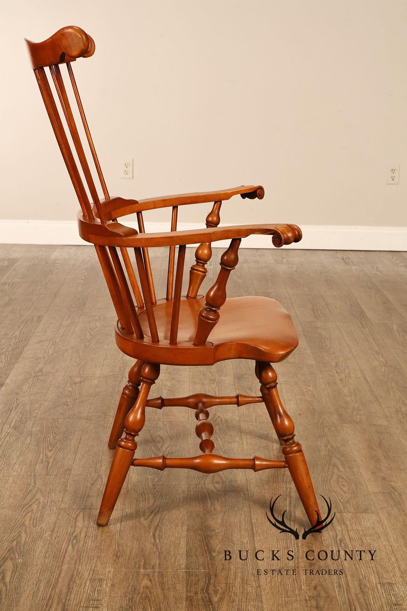 Conant Ball Maple Windsor Armchair With Scroll Crest Rail