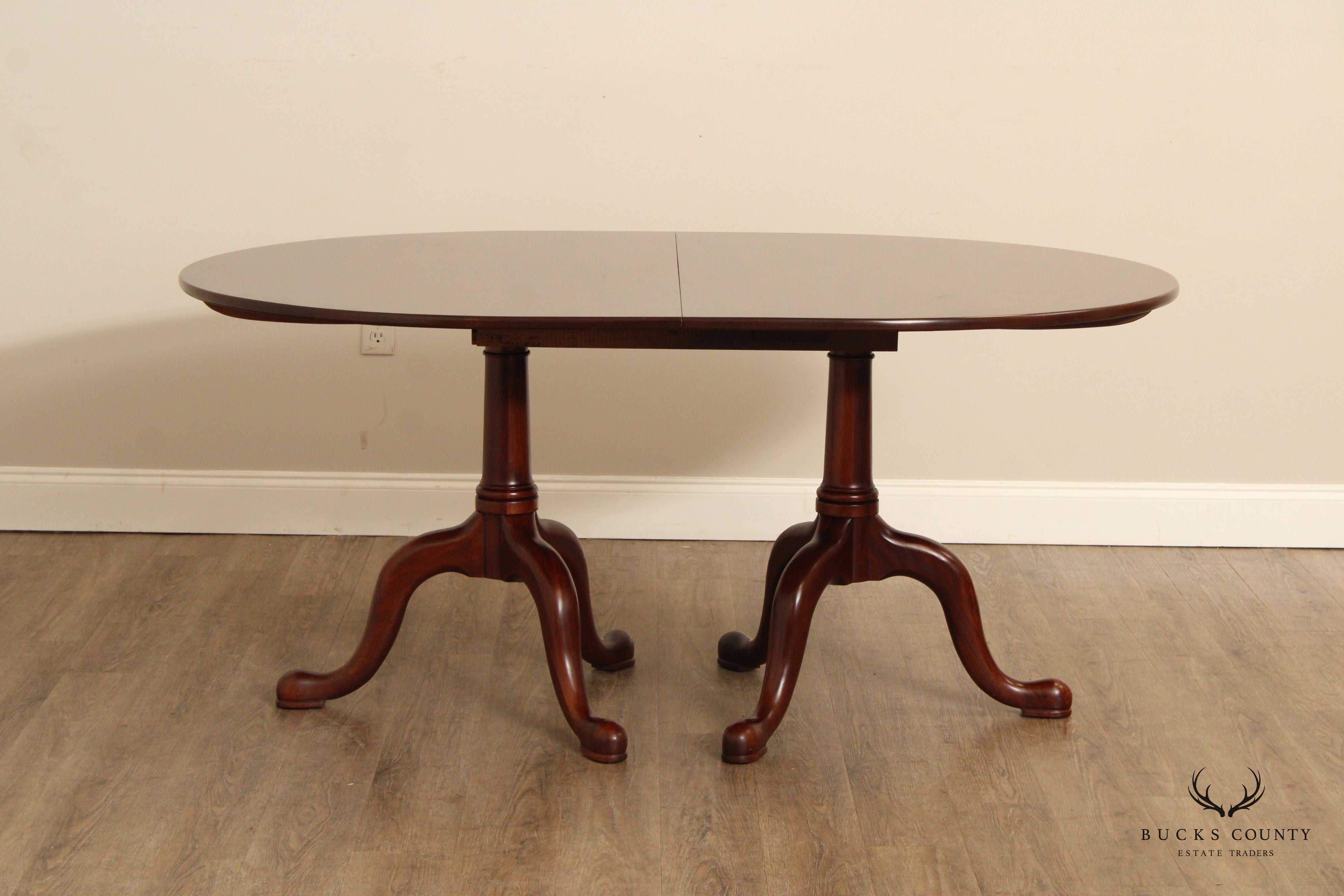 Henkel Harris Georgian Style Vintage Mahogany Double Pedestal Dining Table