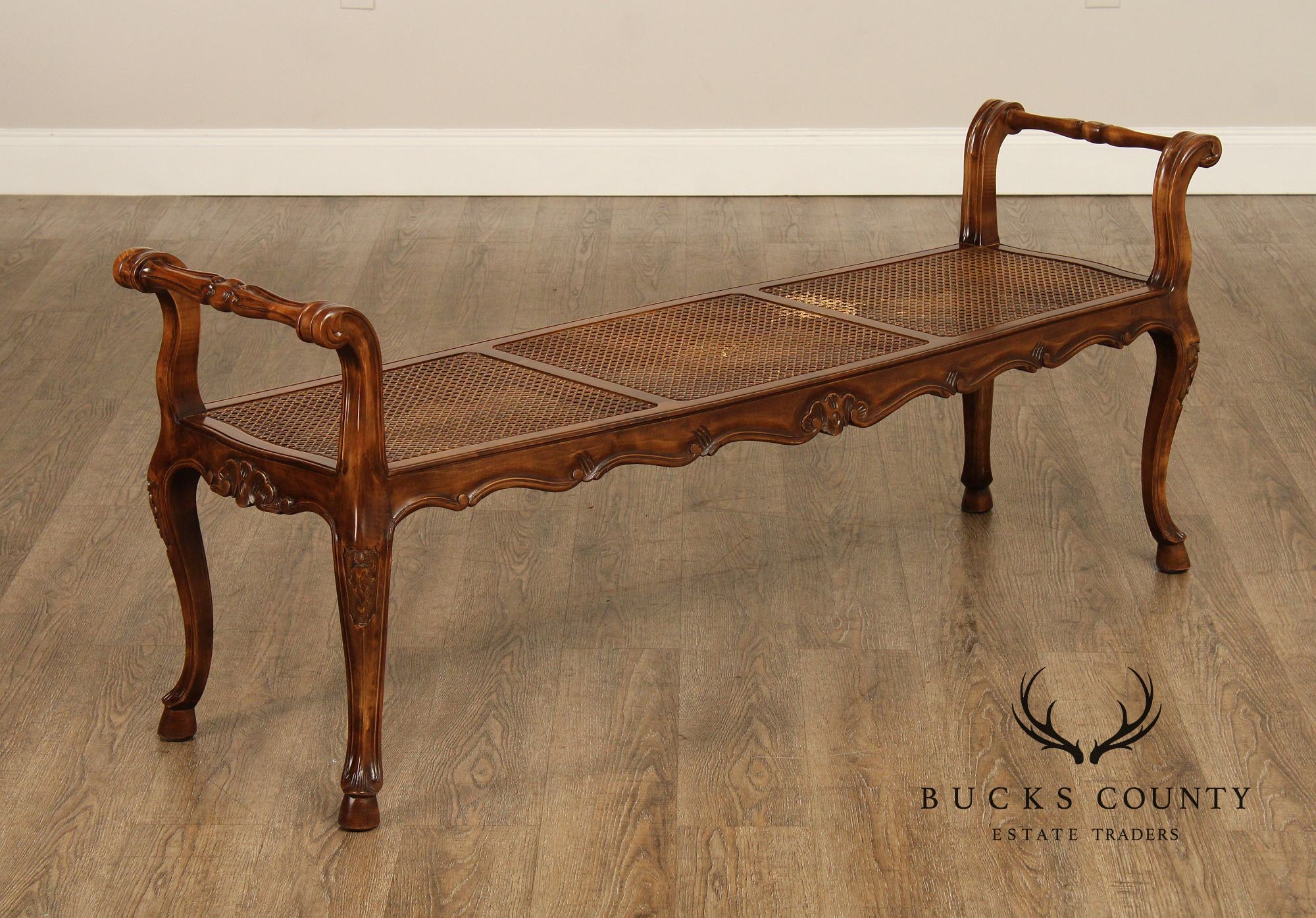 Italian Provincial Style Caned Seat Bench