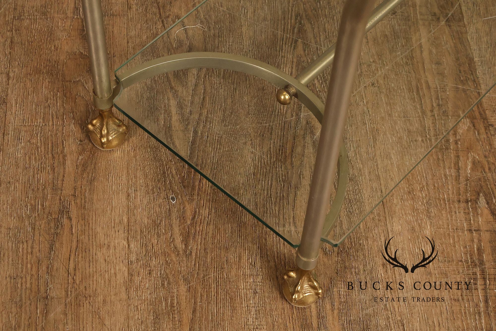 Directoire Style Italian Brass Steel And Glass Two Tier Console Table
