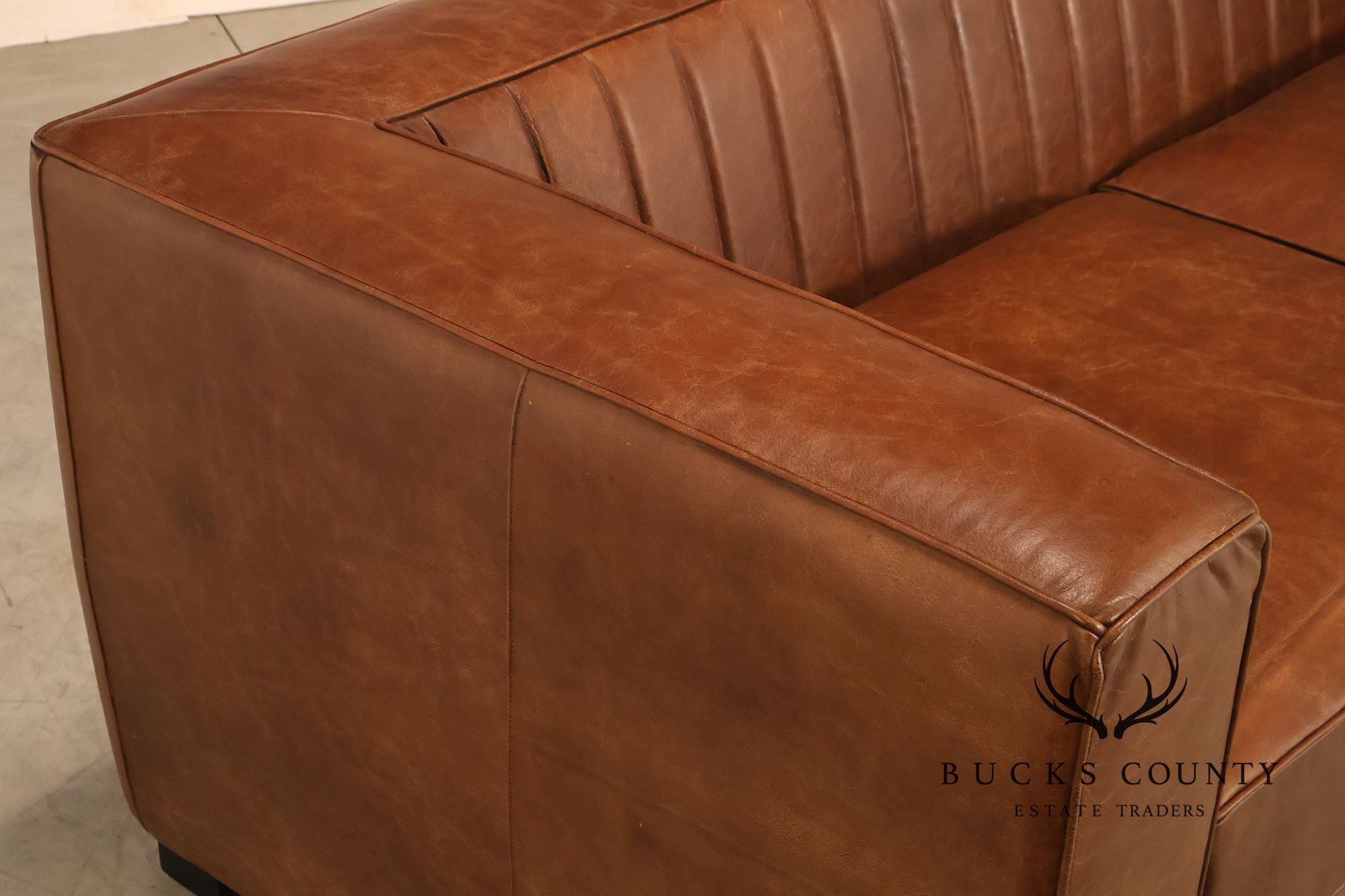 Art Deco Style Brown Leather Sofa