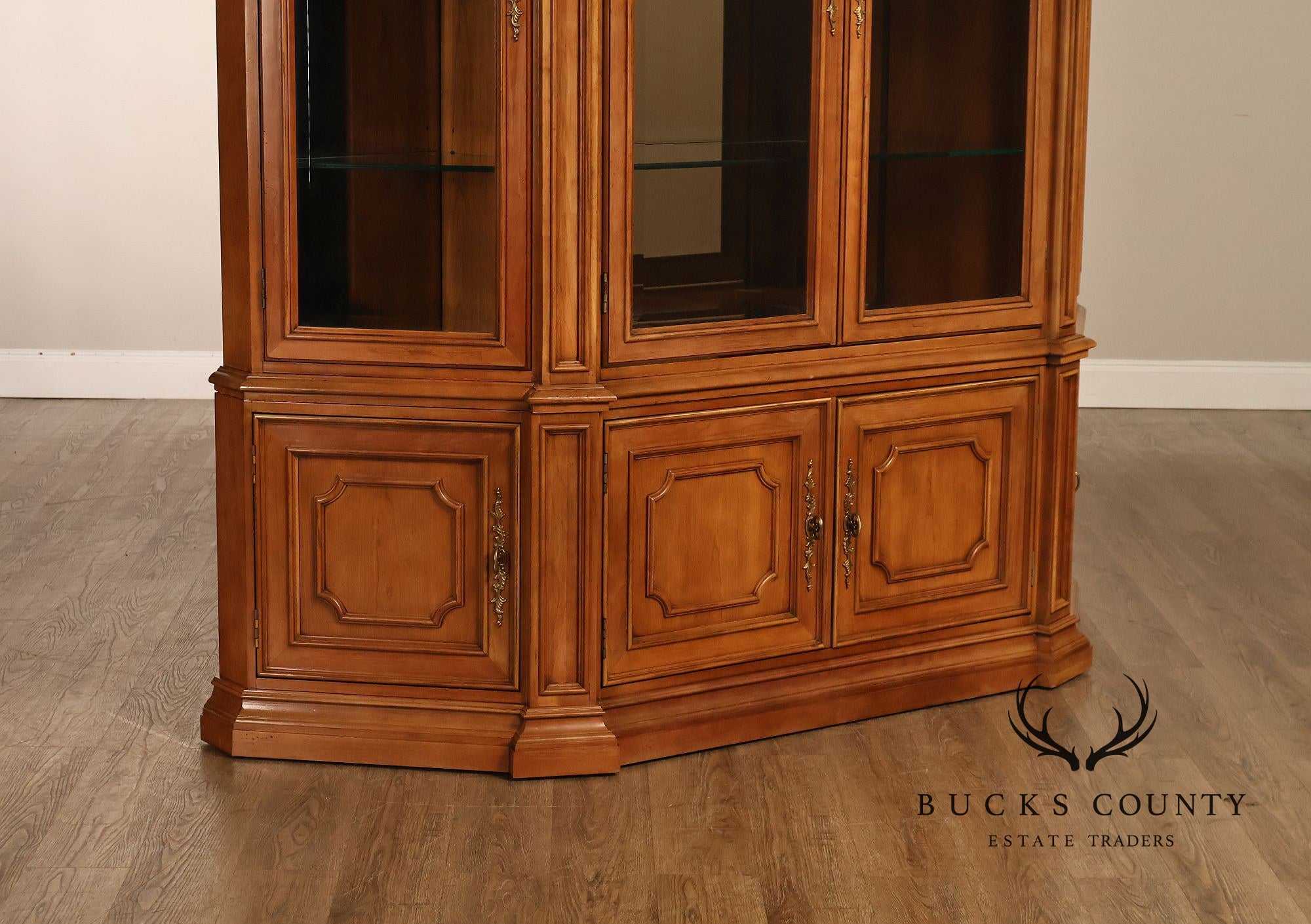 Century Furniture French Provincial Style Fruitwood Lighted China Cabinet