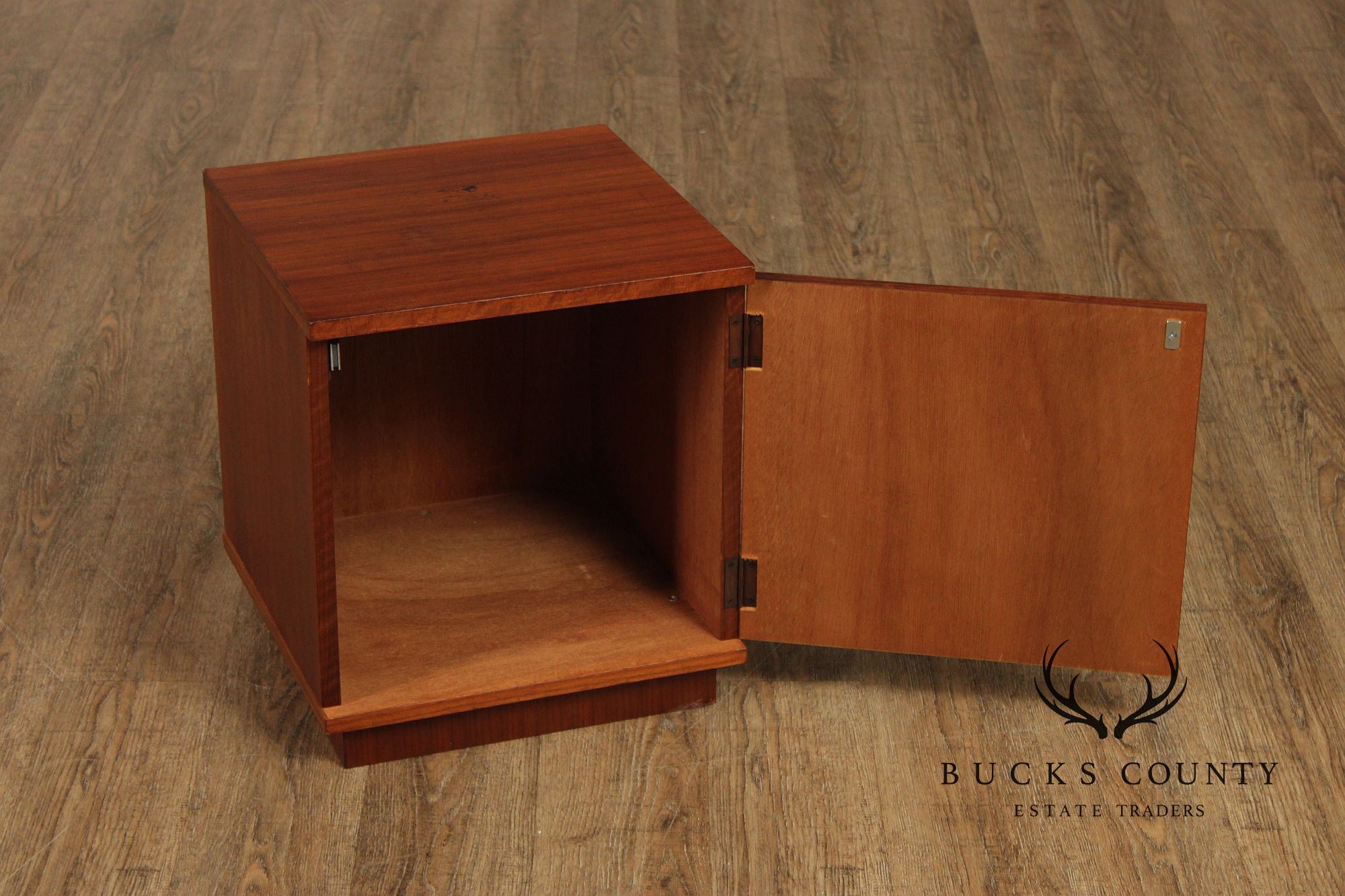 Pair Of Danish Modern Style Teak Single Door Nightstands