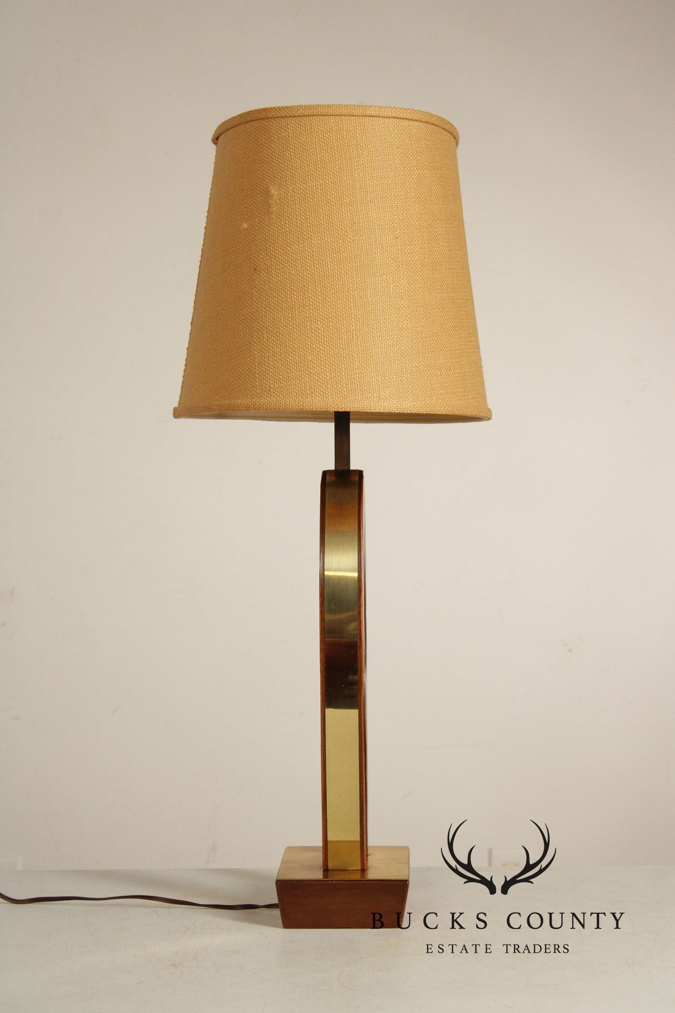Mid Century Modern Sculpted Brass and Walnut Table Lamp By Modeline