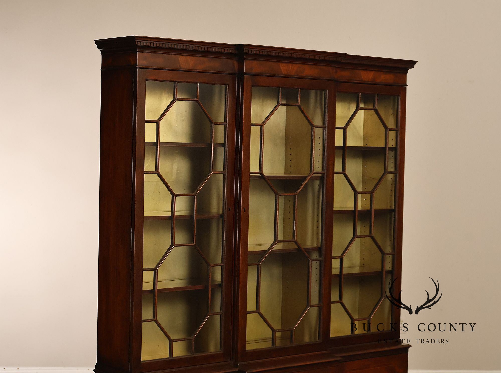 Baker Georgian Style Mahogany Breakfront Bookcase
