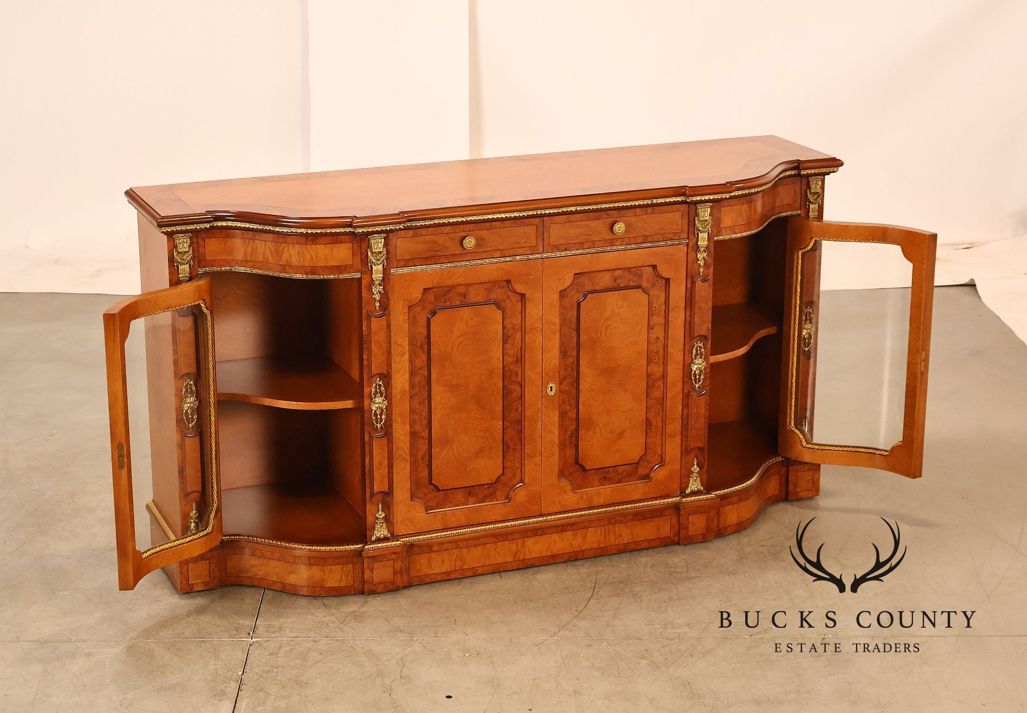 Italian Neoclassical Style Burl Wood Sideboard Credenza
