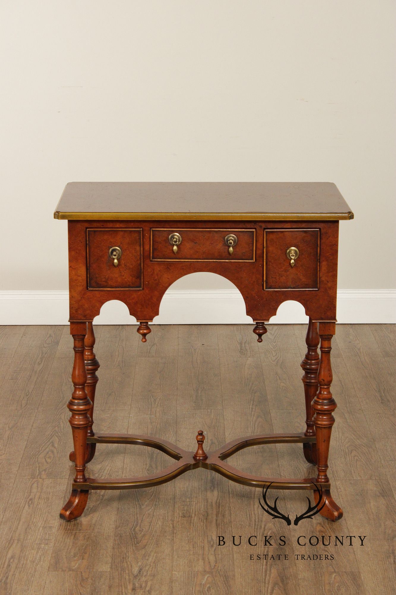 Southampton William & Mary Style Pair of Burlwood Lowboys