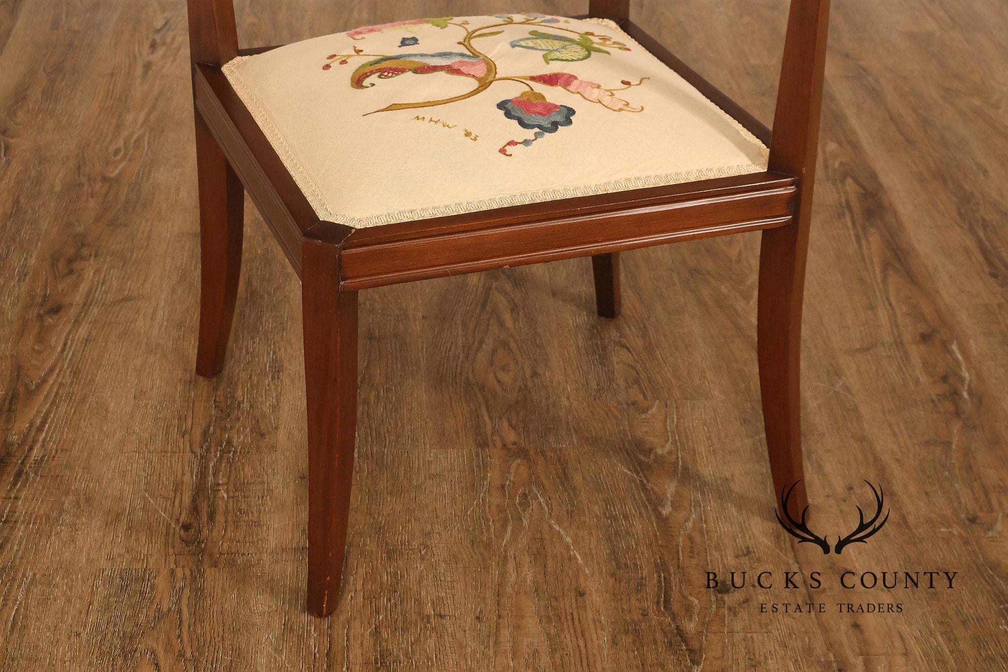 Scandinavian Carved and Embroidered Corner Chair