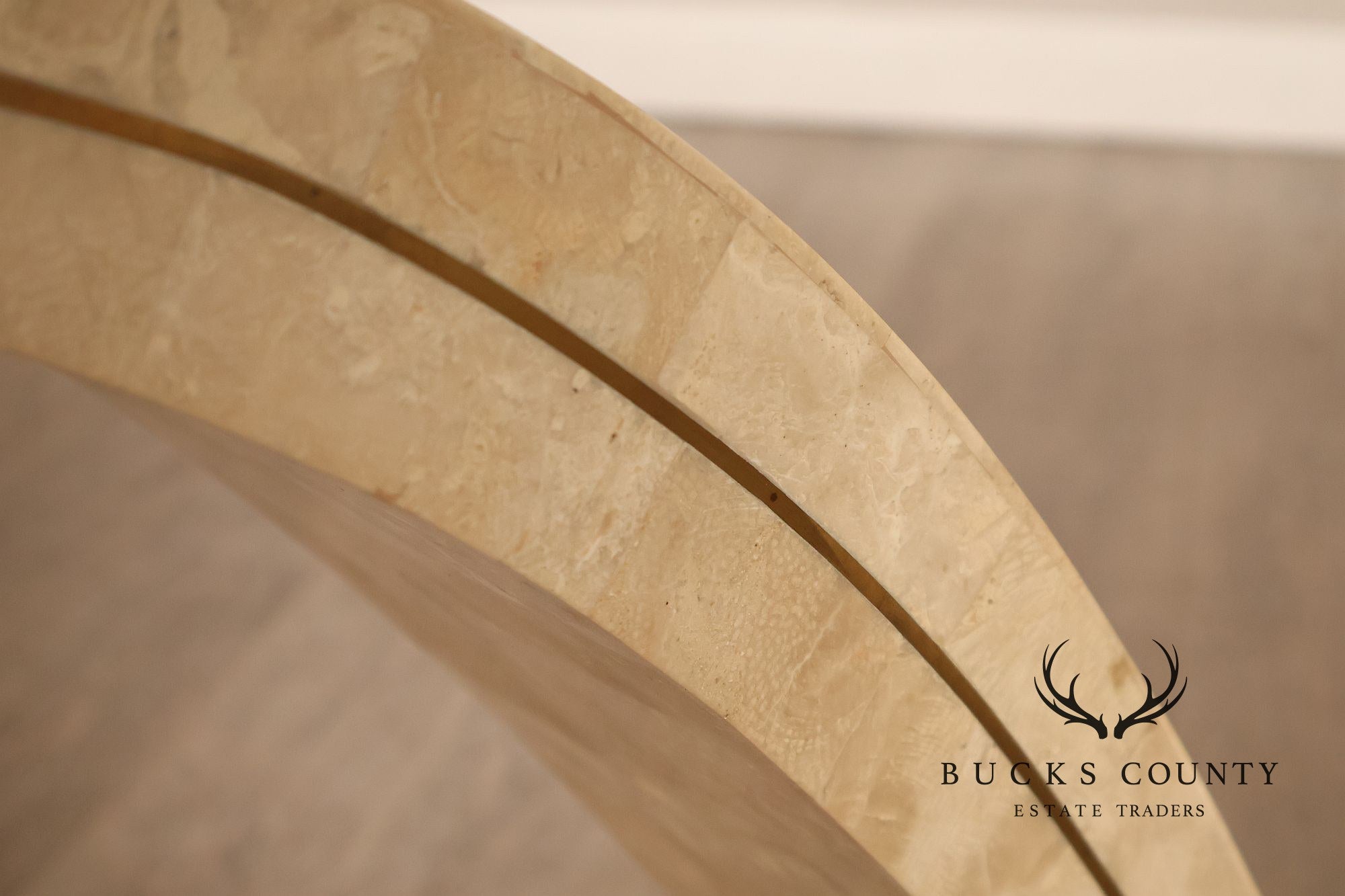 Postmodern Glass Top Travertine Console Table
