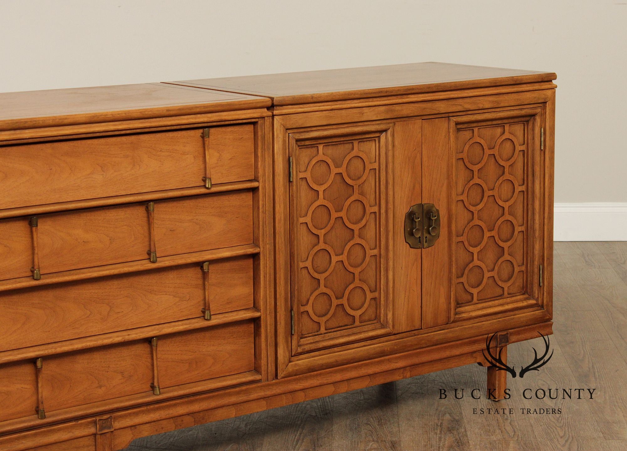 Mid Century Modern Long Sculpted Walnut Sideboard