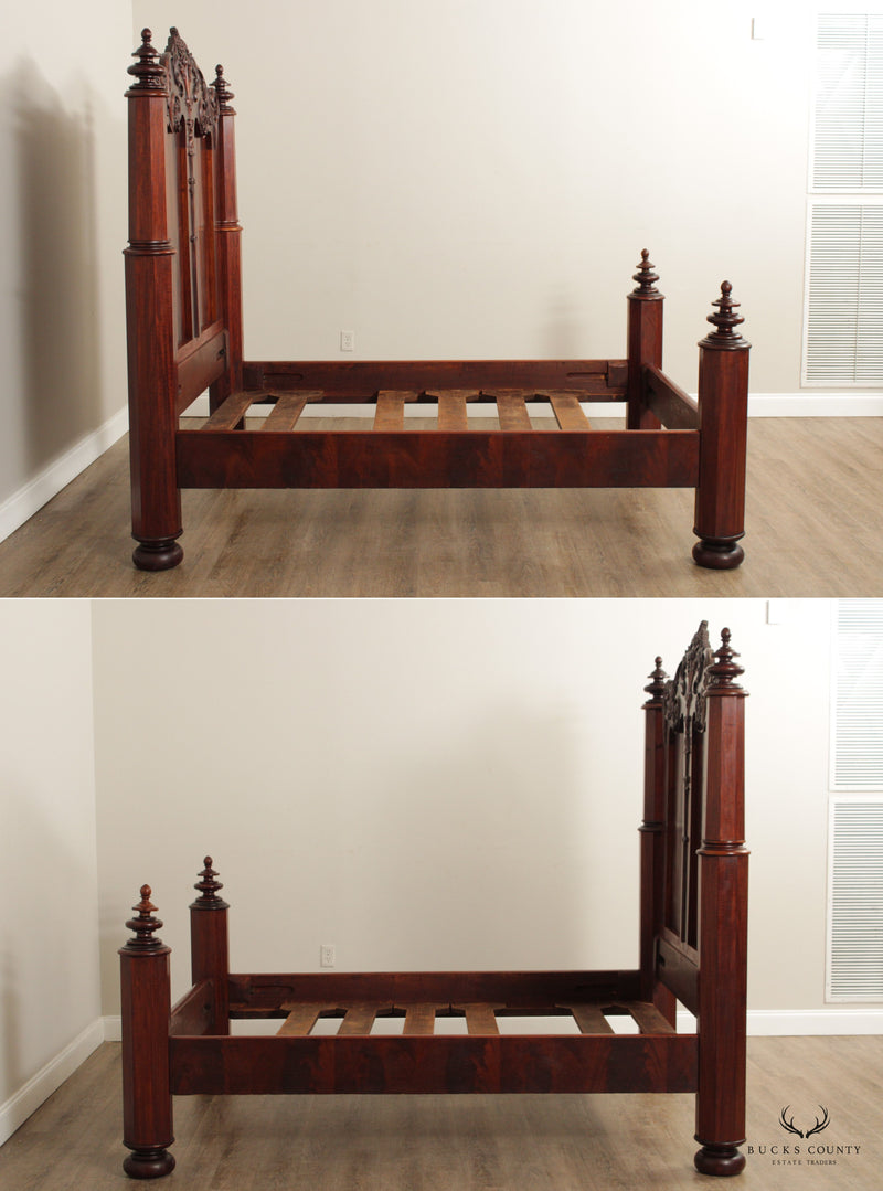 Antique Victorian Renaissance Revival Mahogany Queen Bed Frame