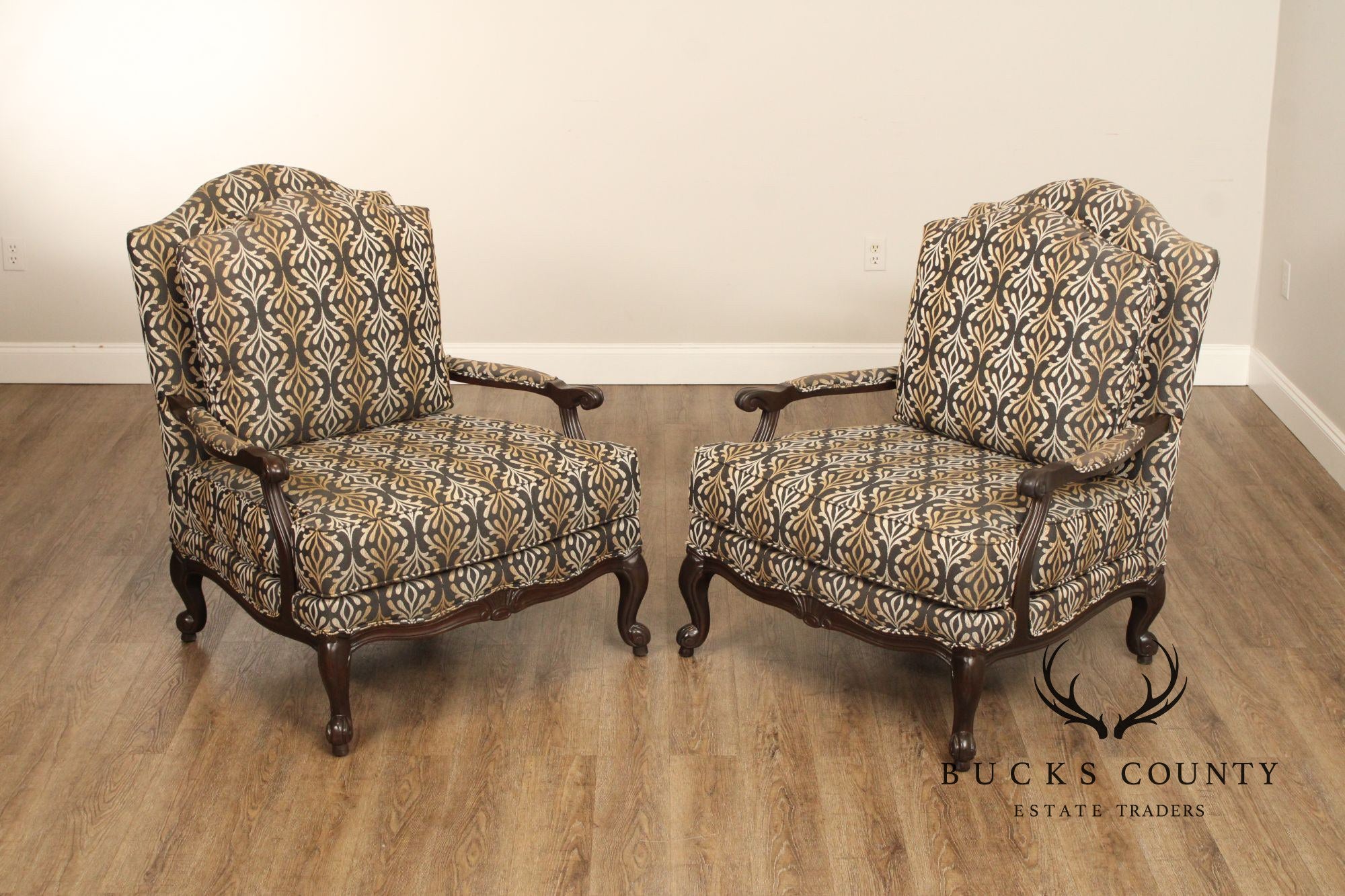 Ethan Allen French Style Pair of 'Harris' Bergere Armchairs