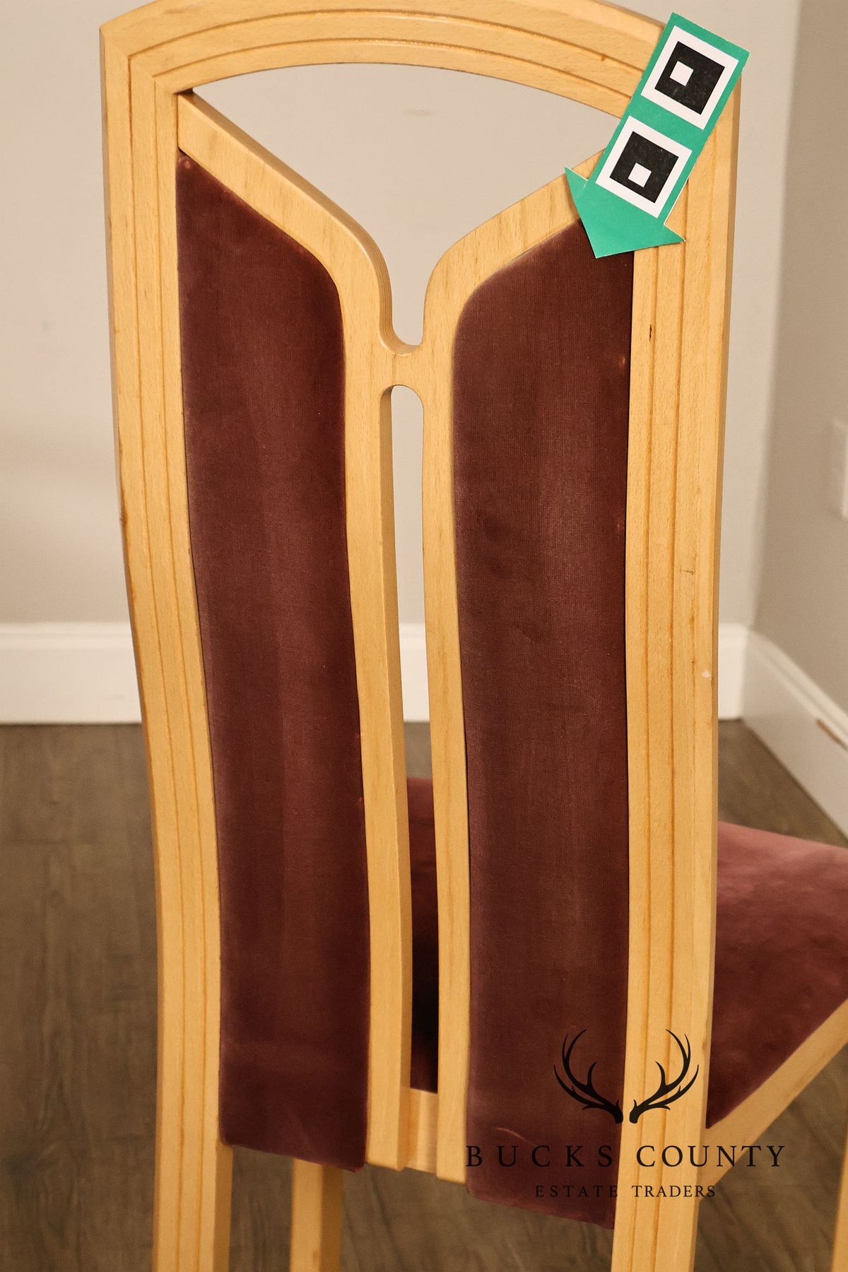 Tonon Set Of Eight Italian Light Wood Modern Dining Chairs With Burgundy Upholstery