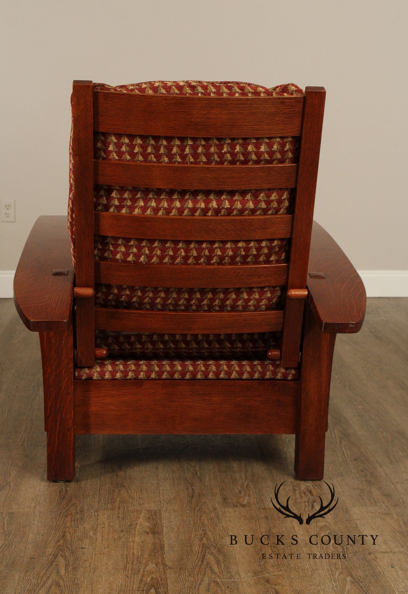 Stickley Mission Collection Oak Bow Arm Morris Chair with Loose Cushion