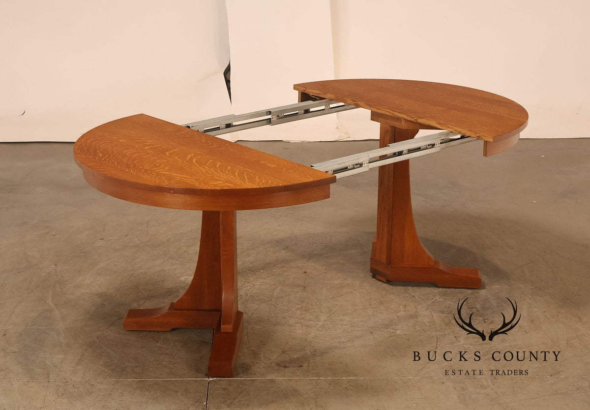 Stickley Mission Collection Round Oak Pedestal Dining Table With Two Leaves
