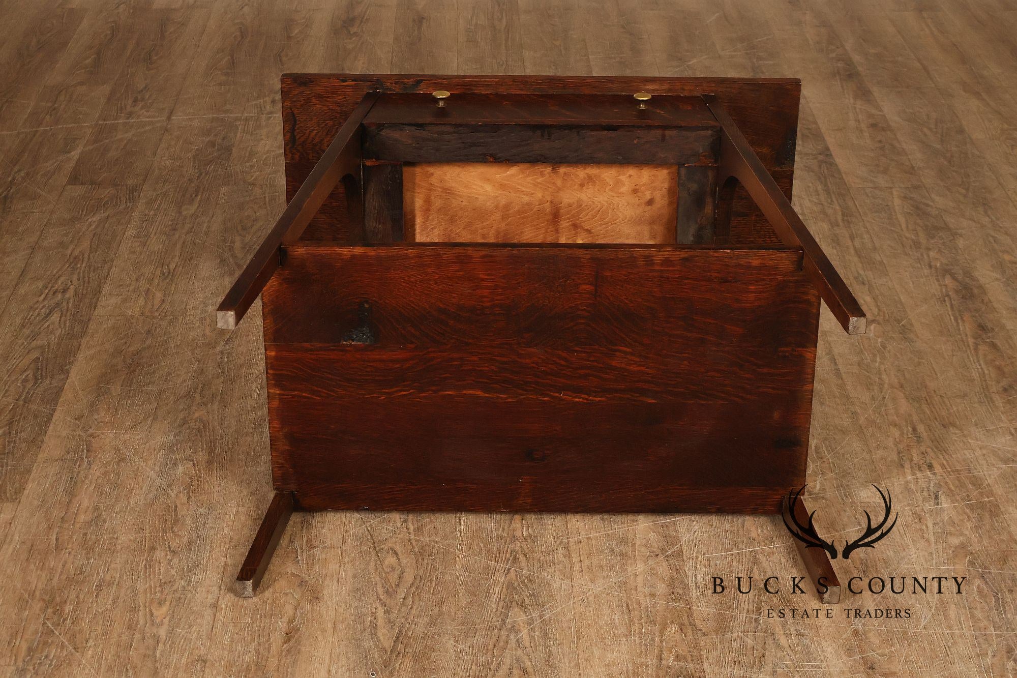 Antique Arts And Crafts Style Solid Oak Console Table With Drawer