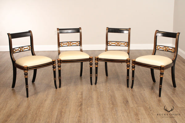 Maitland Smith Regency Style Set of Four Black And Gold Dining Chairs