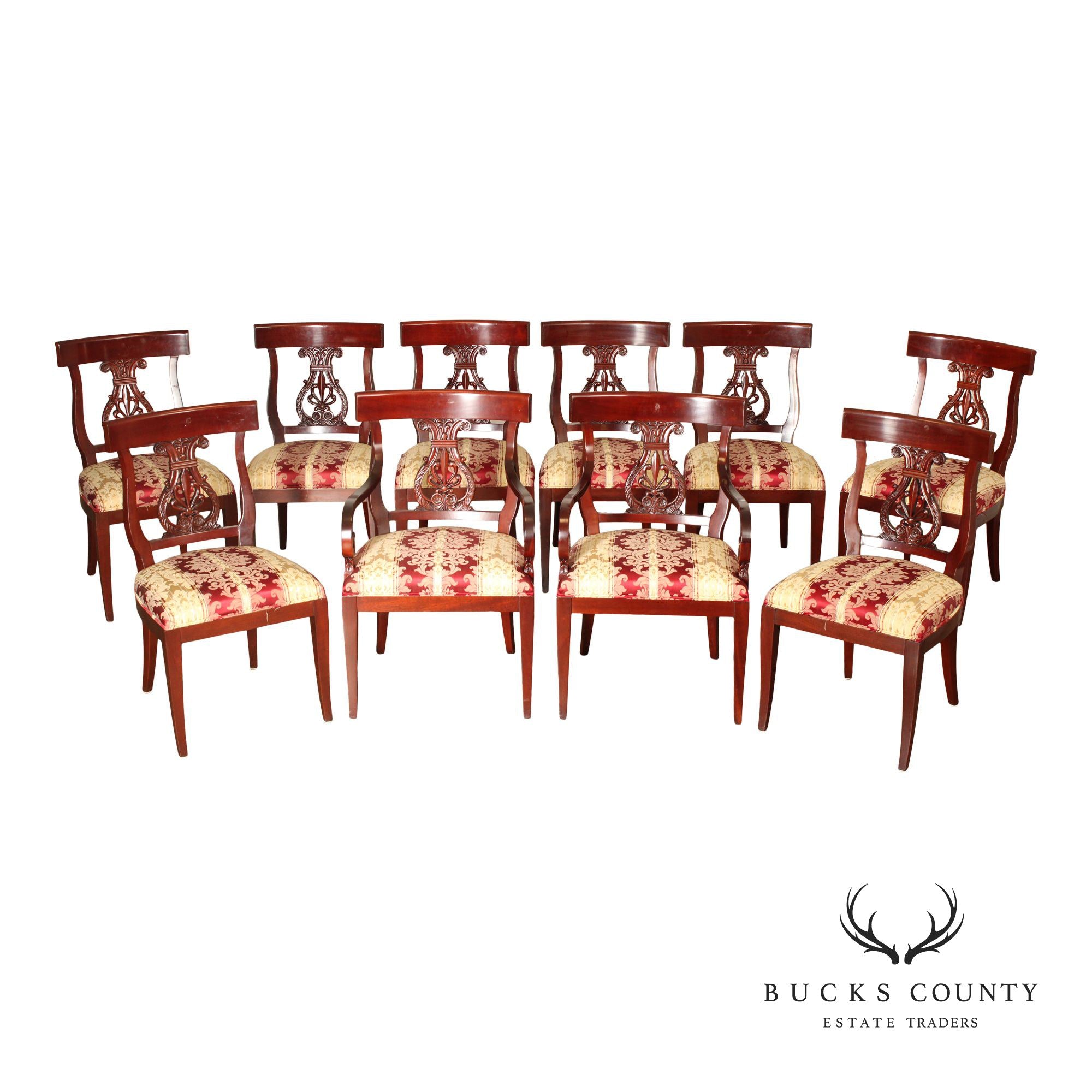 Kindel Neoclassical Style Set of Ten Mahogany Dining Chairs