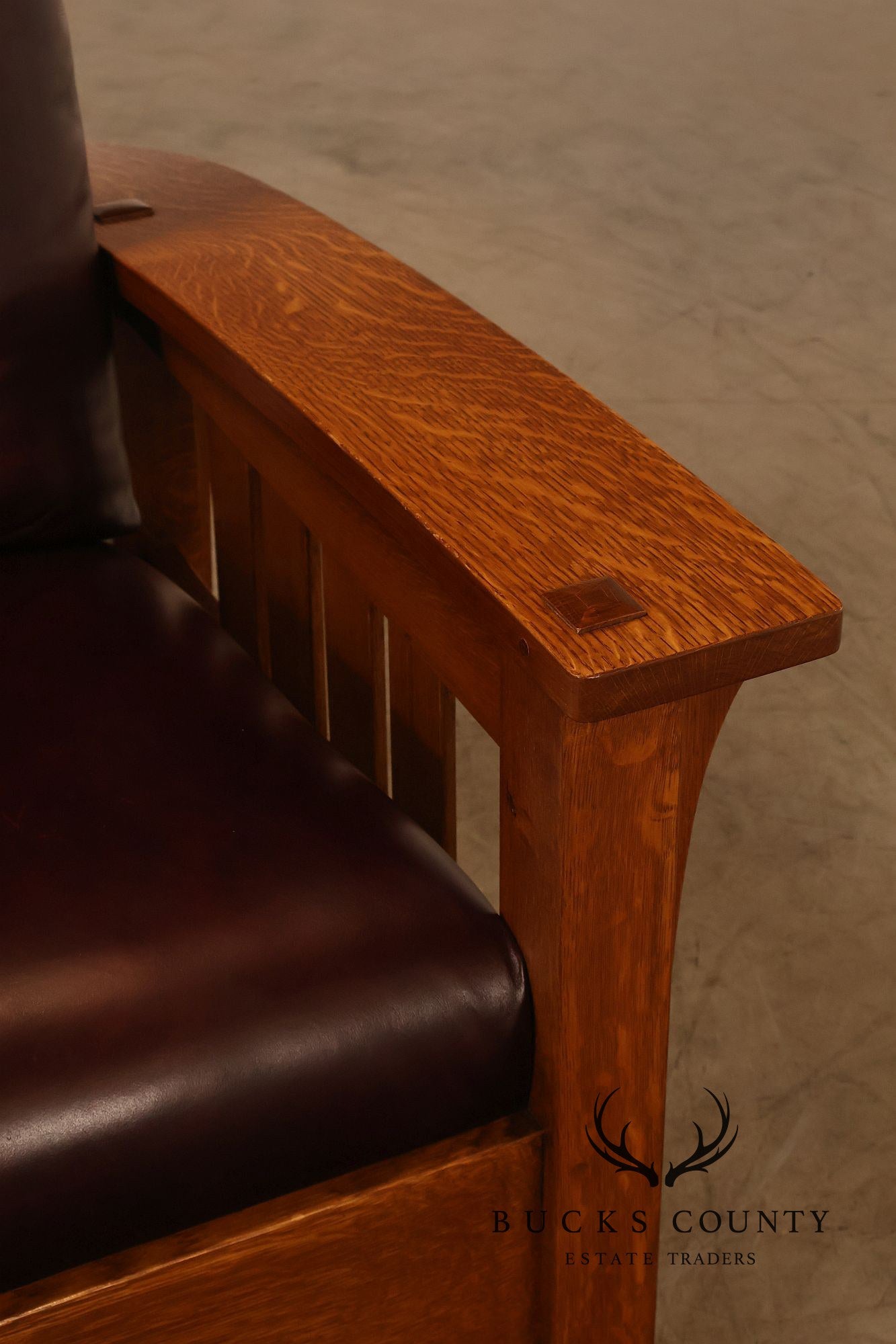 Stickley Mission Collection Pair Of Oak & Leather Bow Arm Morris Chairs