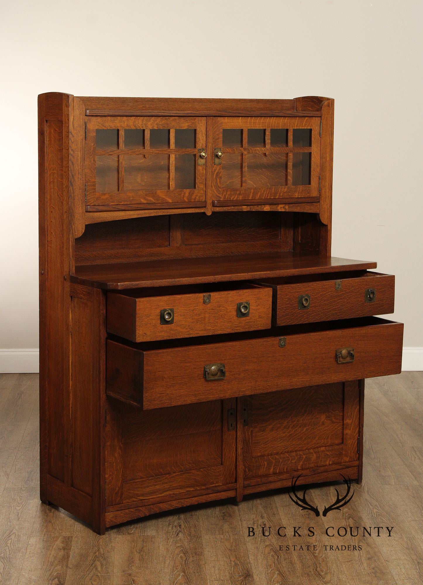 Stickley Brothers Antique Mission Oak Sideboard Hutch