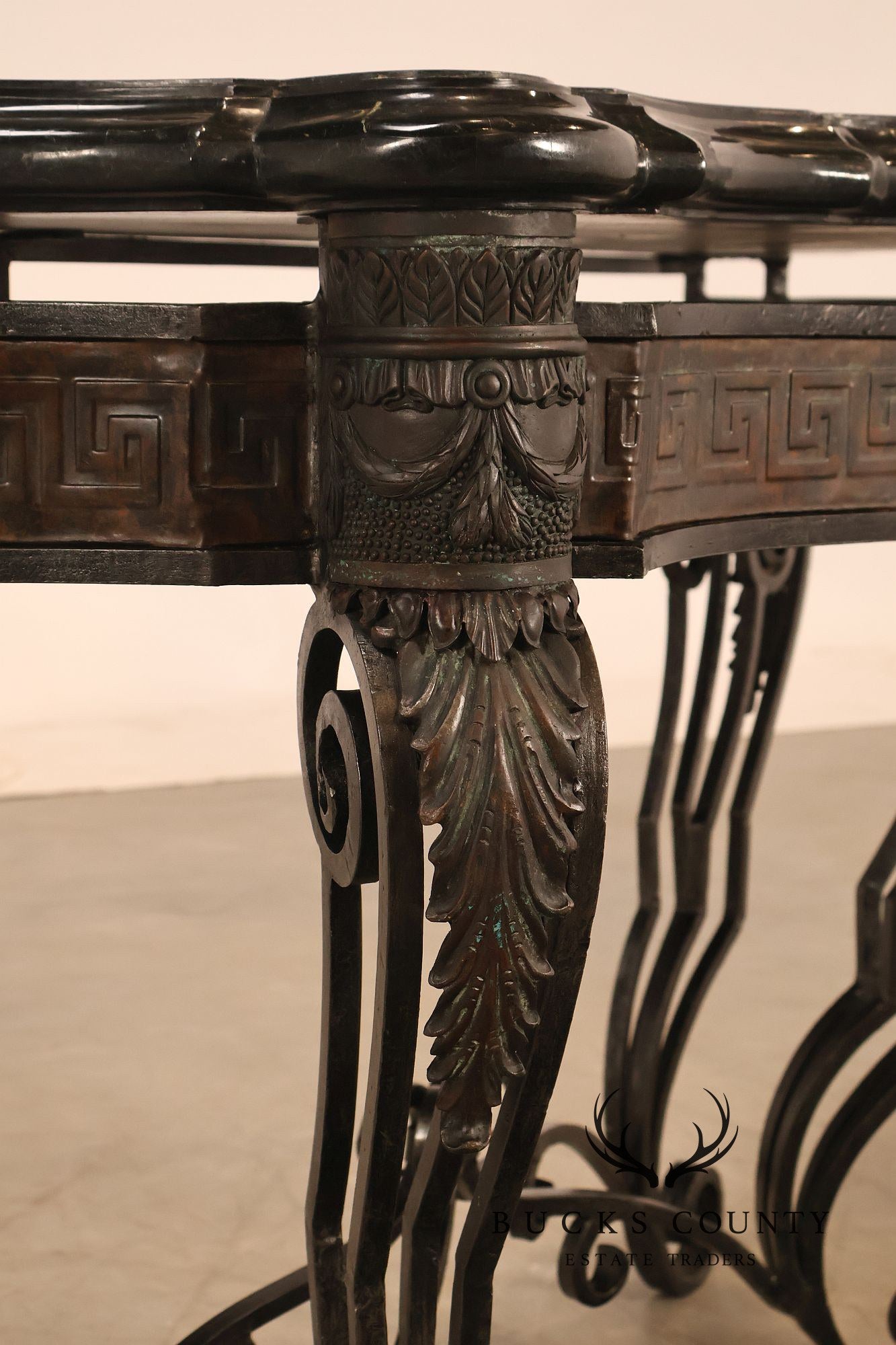 Maitland Smith Greek Key Console Table With Tessellated Marble Top