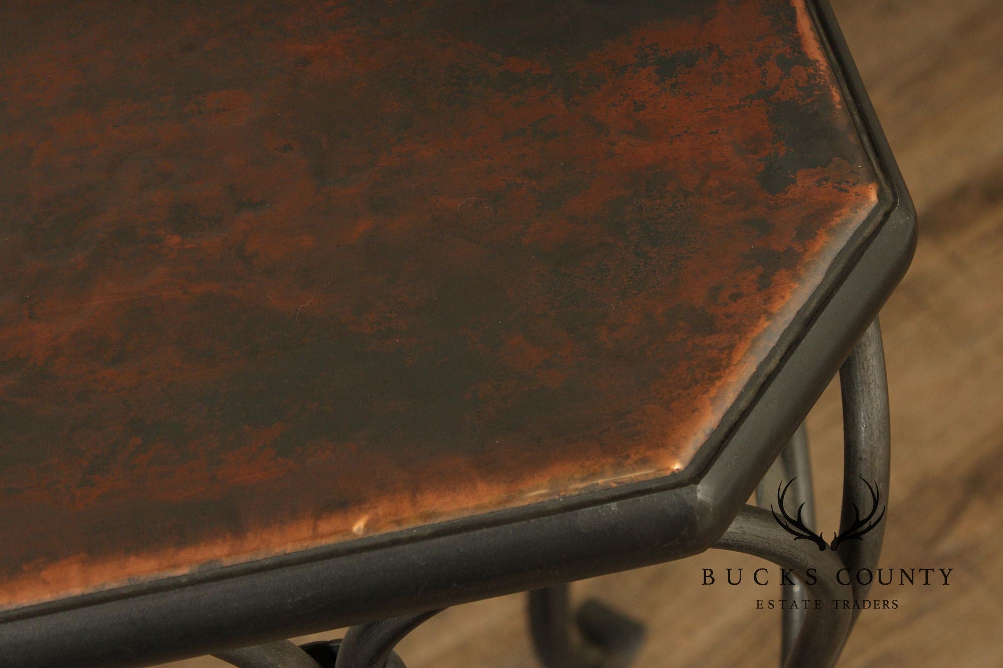 QualityForged Iron and Hammered Copper Top Console Table