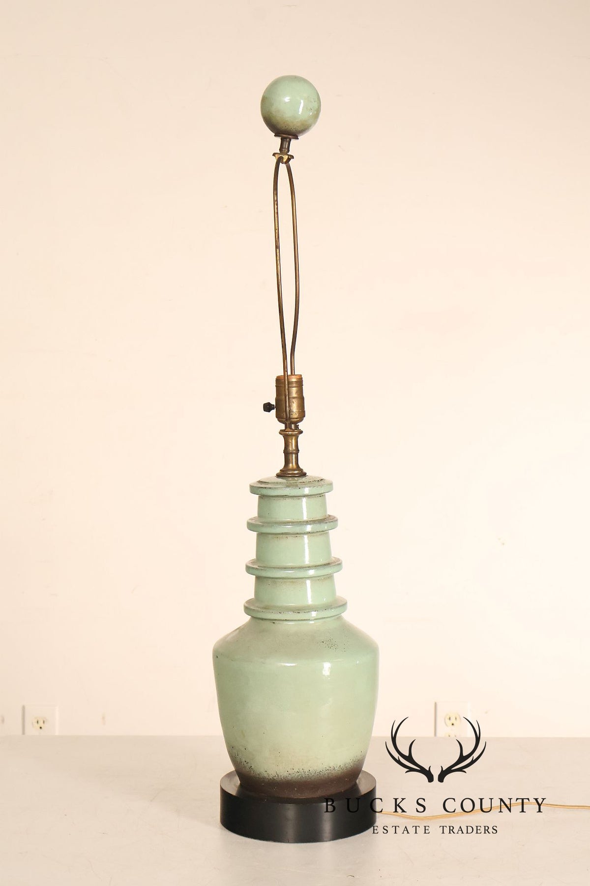Asian Style Pair of Celadon Table Lamps