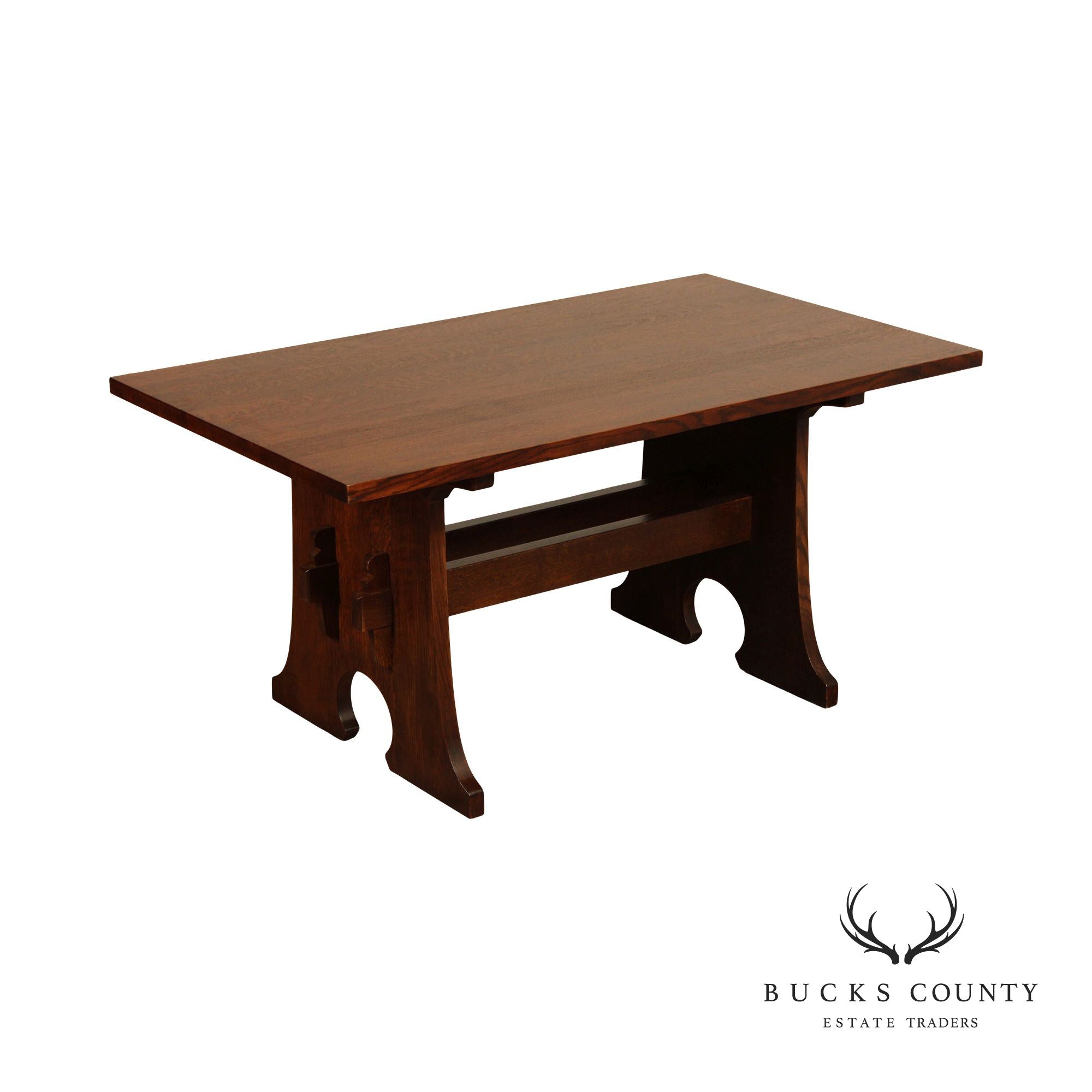 Stickley Mission Collection Oak Keyhole Trestle Dining Table