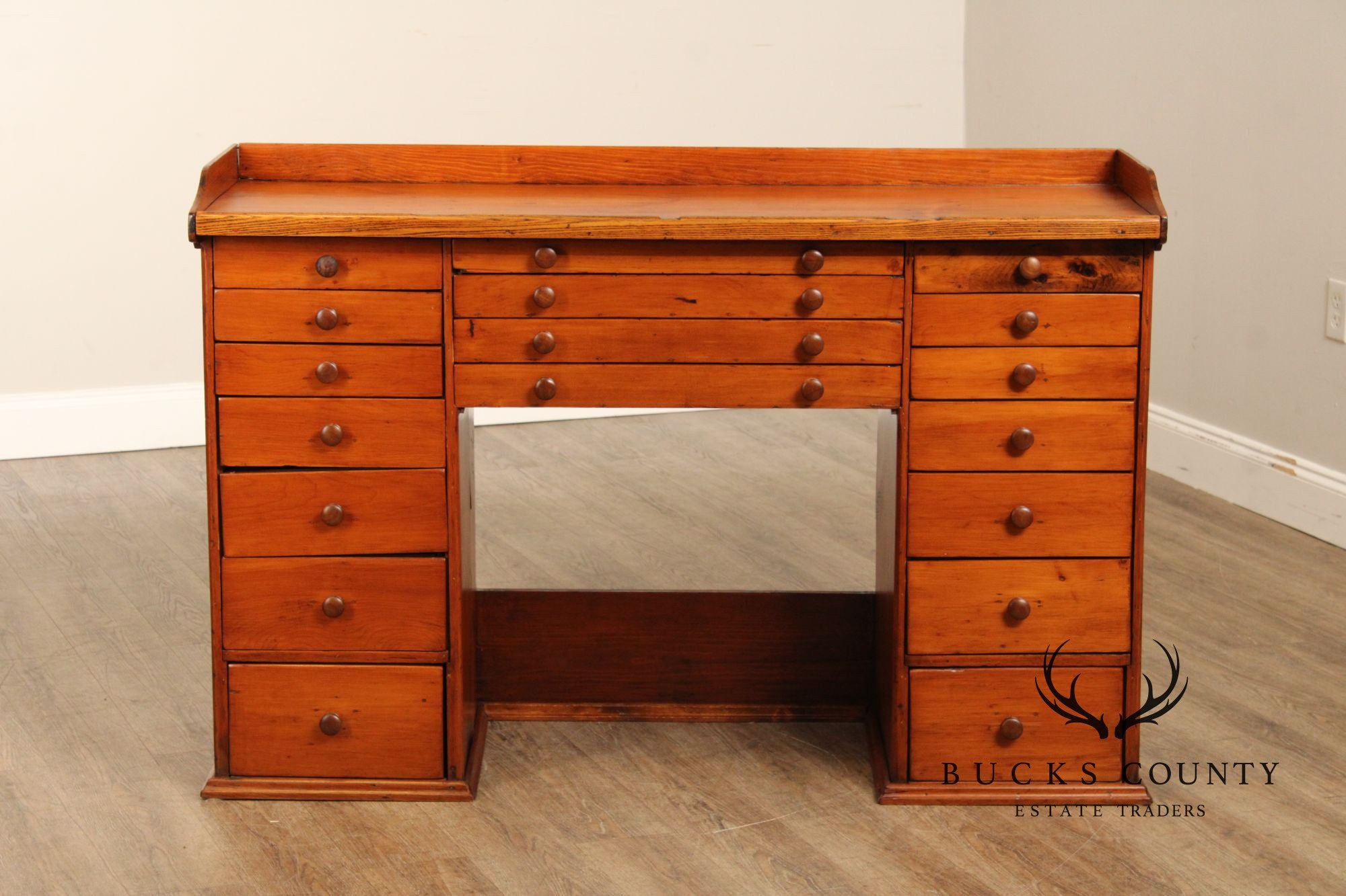 Antique Early 20th Century American Watchmaker’s Workbench With Multi Drawer Storage